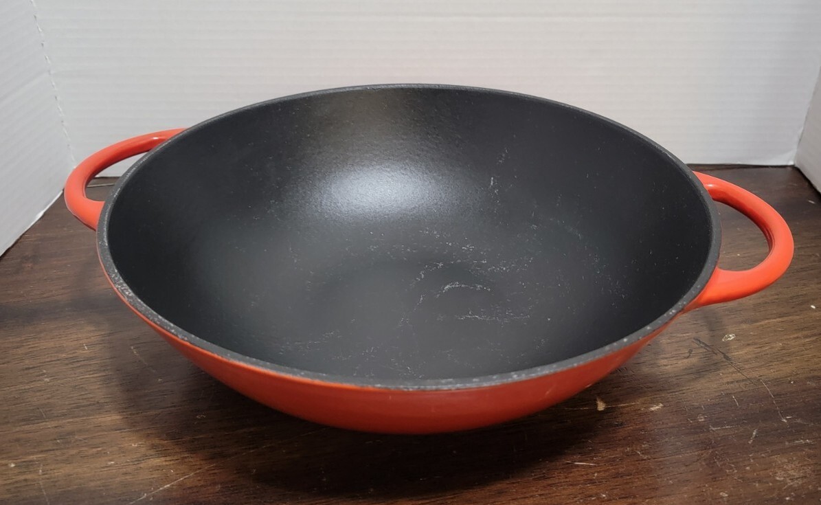 Bergner Cast Iron Enamel Wok Cookware Fire Red Orange Ombre 12 Inches