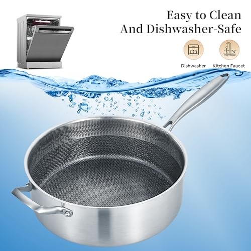 12″ Deep Frying Pan with Lid – Nonstick 5QT Tri-Ply Stainless – 5QT with Lid