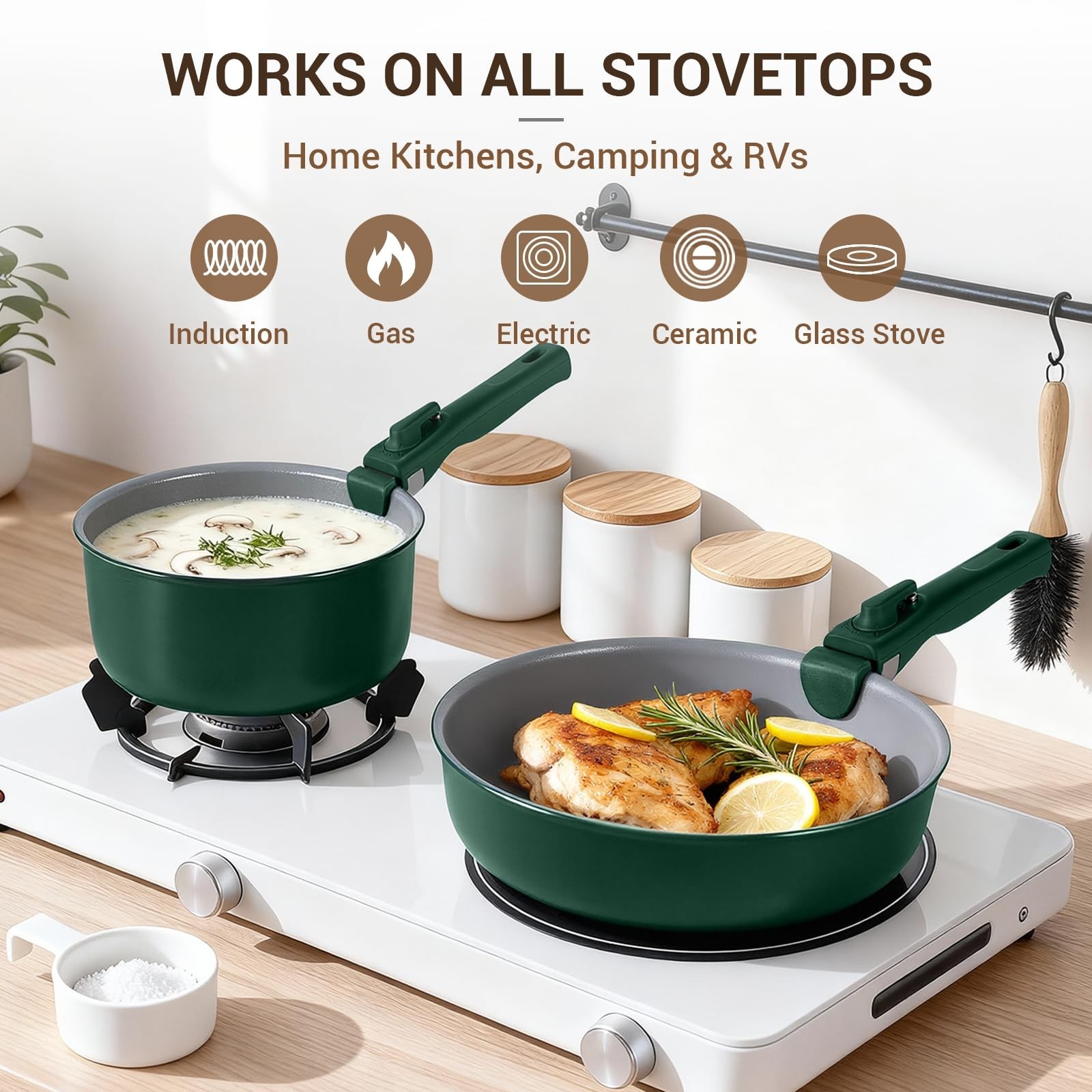 18-Piece Non-Stick Ceramic Cookware Set, Induction Ready, Dishwasher Safe, PFAS