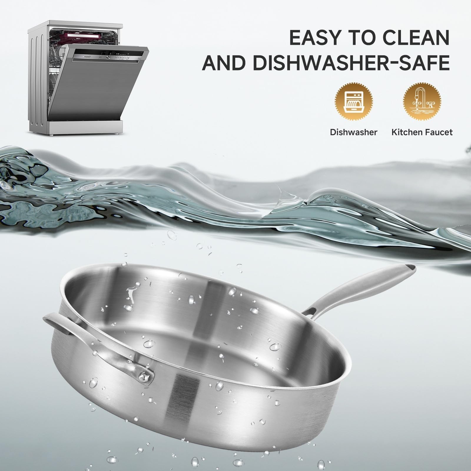 5.5 QT Tri-Ply Stainless Steel Sauté Pan with Lid, 12 Inch Jumbo Cooker, Oven Sa