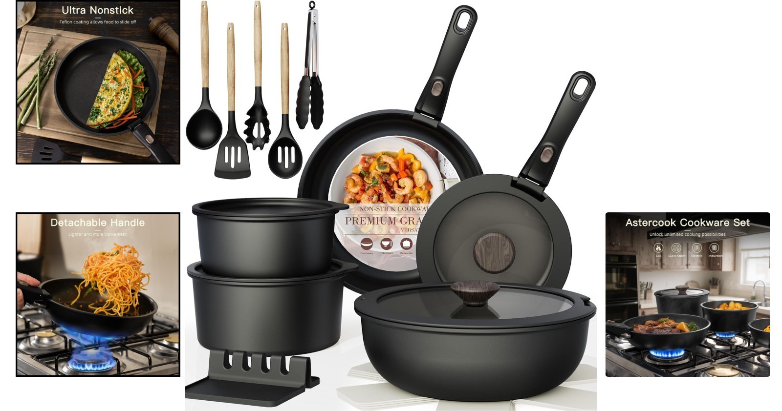 21-Piece Non-Stick Ceramic Cookware Set – Induction Ready with Removable Handles