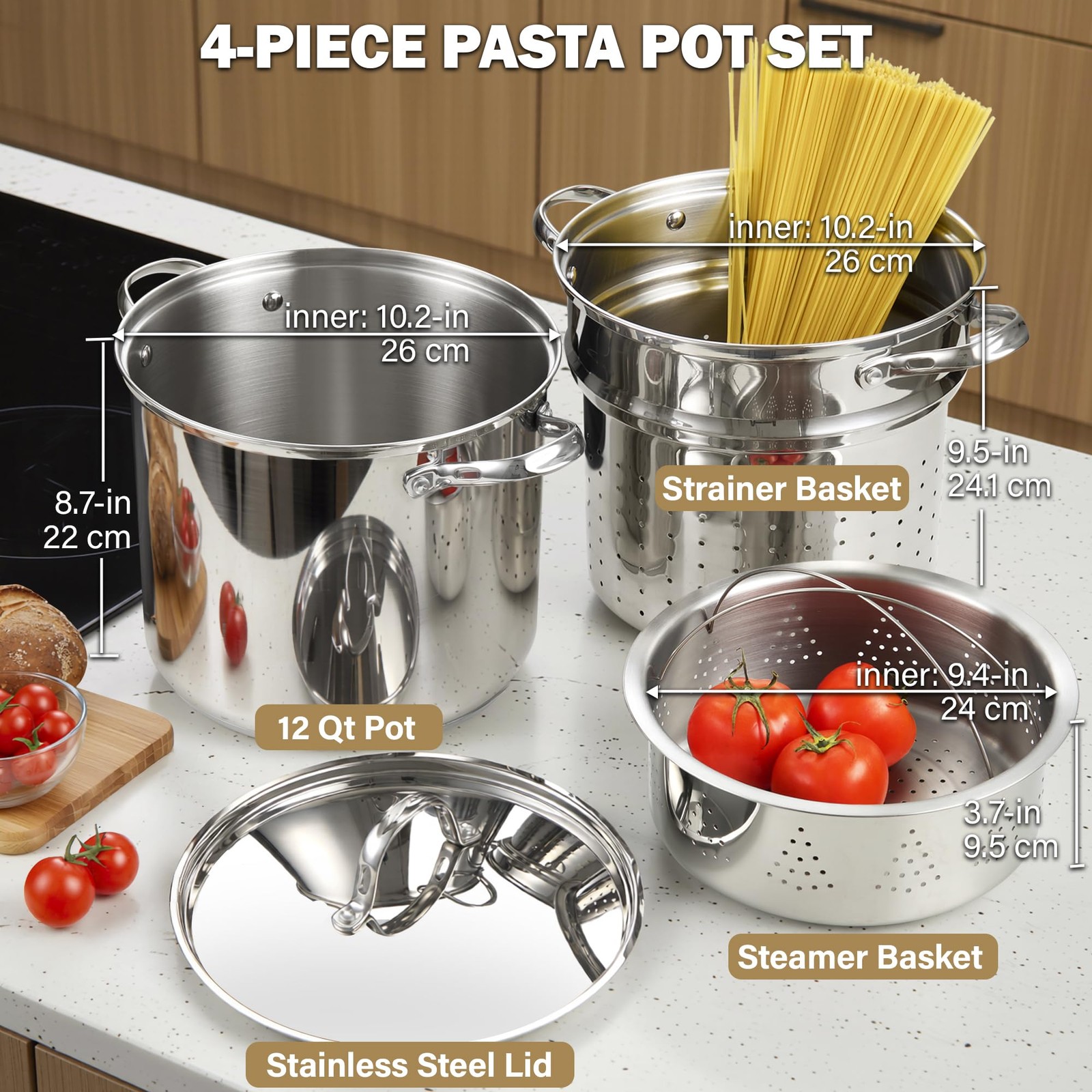 Cooks Standard Pasta Pot 18/10 Stainless Steel 12 Quart, Spaghetti Cooker Steame