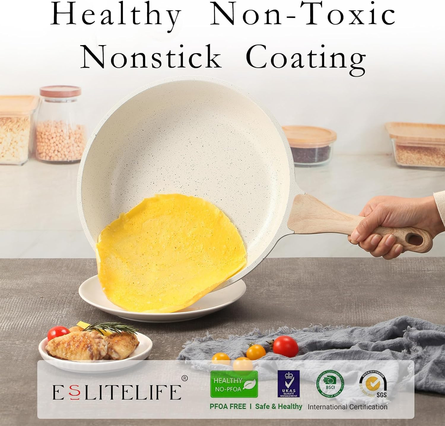 Nonstick Ceramic Frying Pans Set with Lids – Safe for All Stovetops (White)