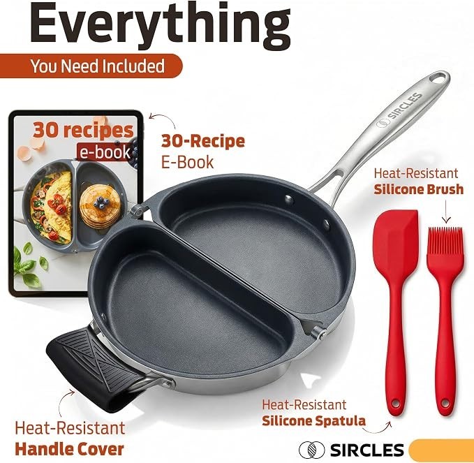 NEW Frittata Omelette Pan Non-Stick Aluminum Folding Compact Maker w/Spatula