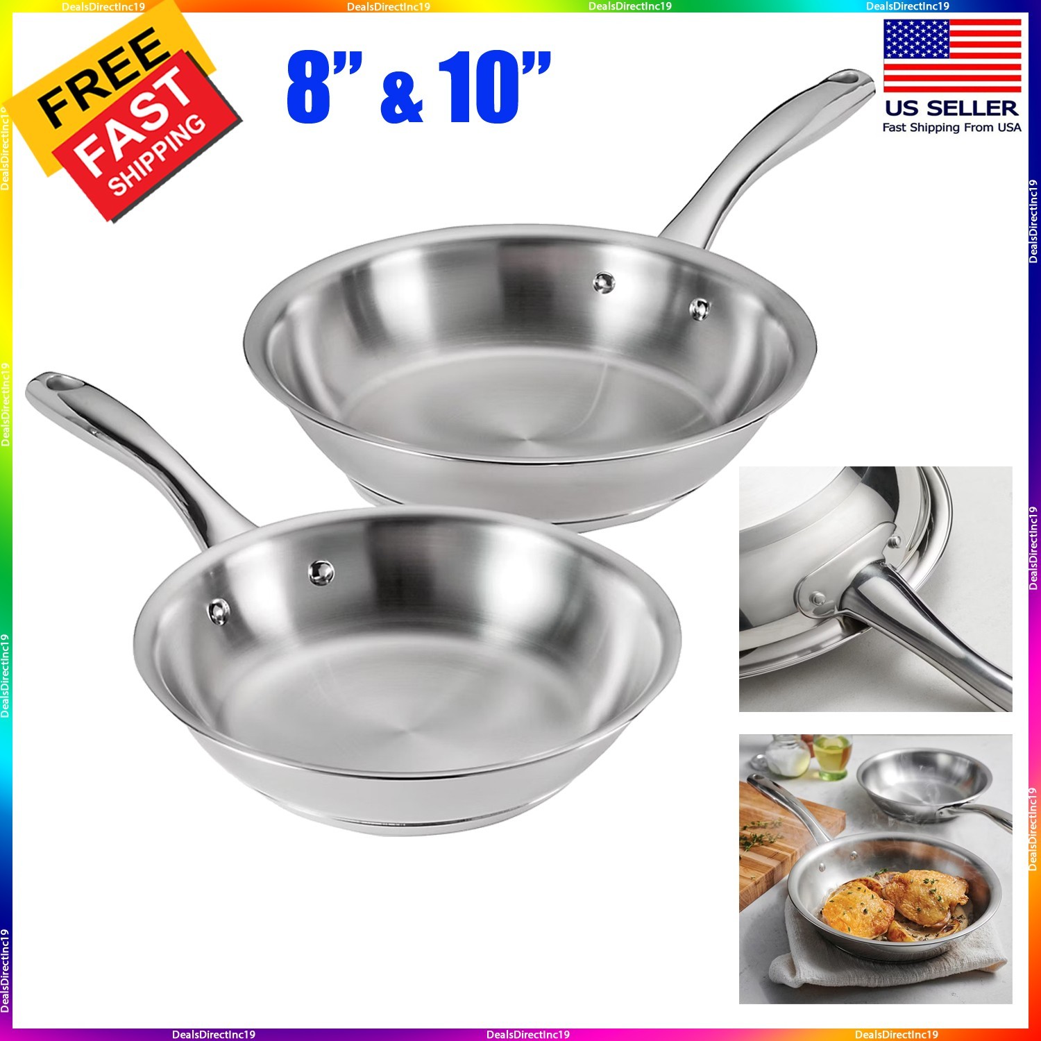 Tramontina stainless steel frying pan set 2 Pc 8in 10in Gas Electric Induction