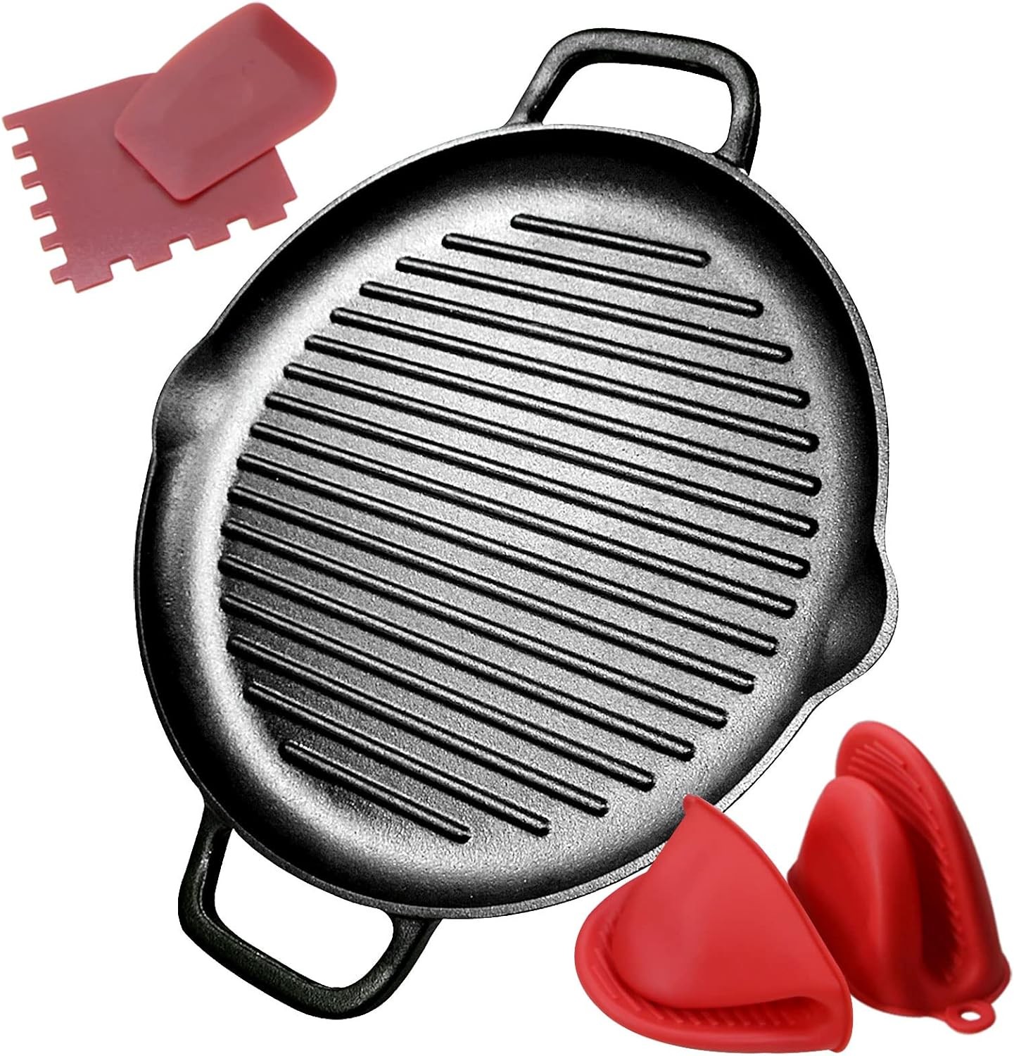 Cast Iron Grill Pan, 12.6 inch Griddle Pan with Dual Handles, Pre-Seasoned Heavy