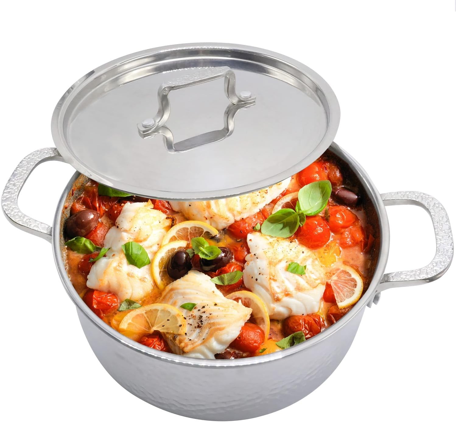 Stainless Steel Stockpot 3 QT Deep Cooking Pot with Hammered Exterior