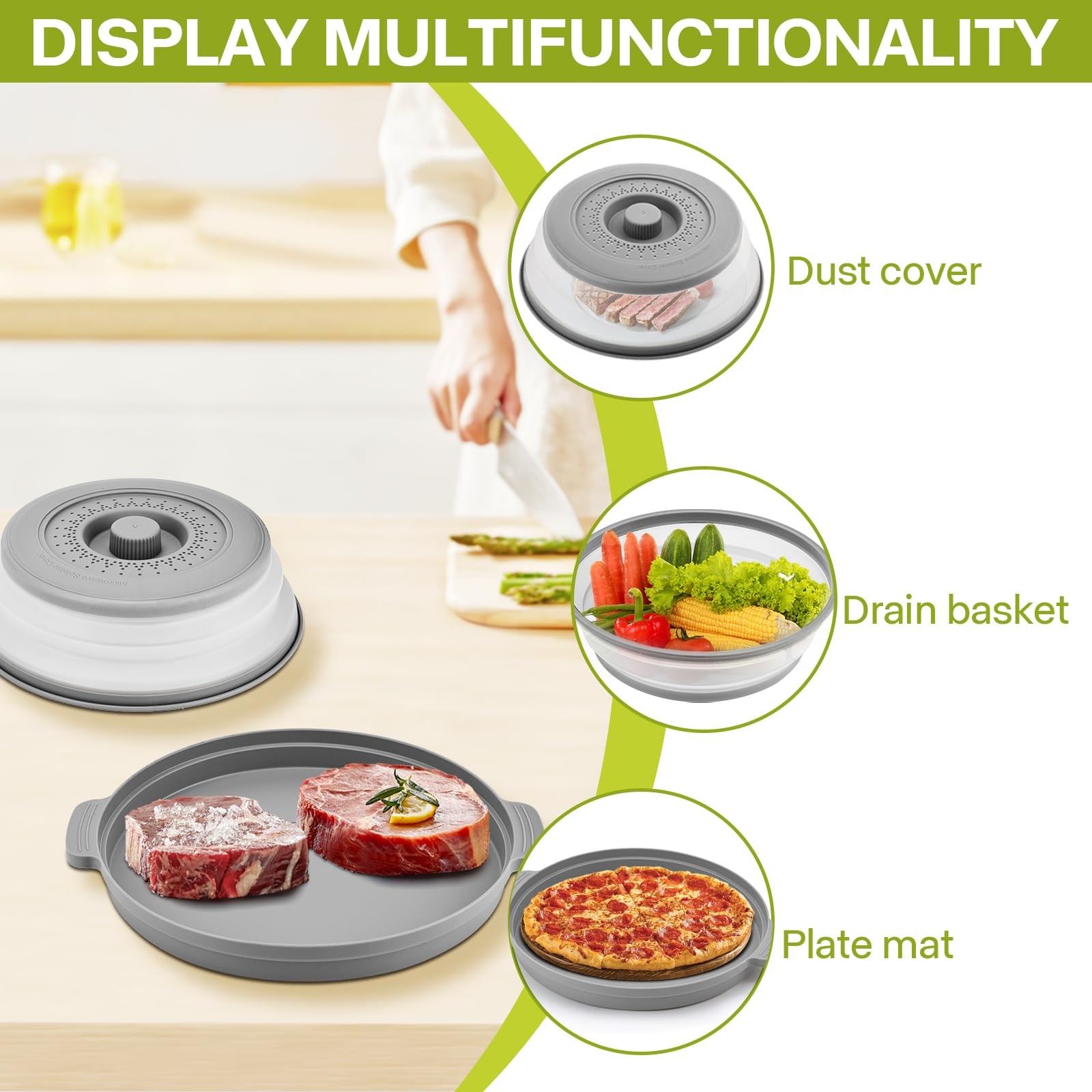 2 Pack Microwave Splatter Cover for Food with Anti-scald Base Plate,Large Pla…