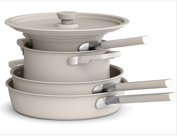 bella 9-Piece StoreMore Cookware Set, Fits-anywhere kitchenware, Oatmilk