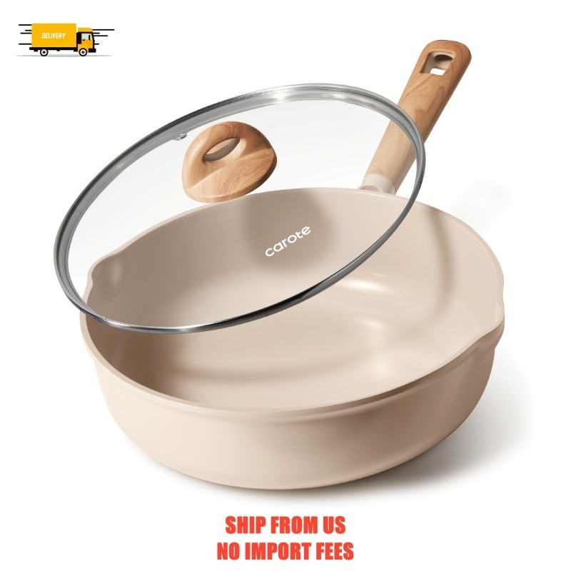 Carote 5QT Ceramic Non Stick Frying Pan Skillet with Lid, Jumbo Cooker with Indu