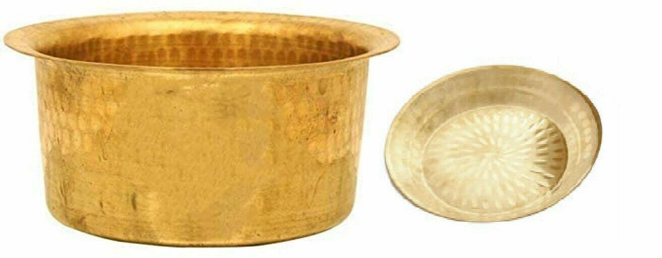 Brass Patila Tope Cooking Topia Bhaguna Pot Pan Capacity 5 Liter With Brass Lid