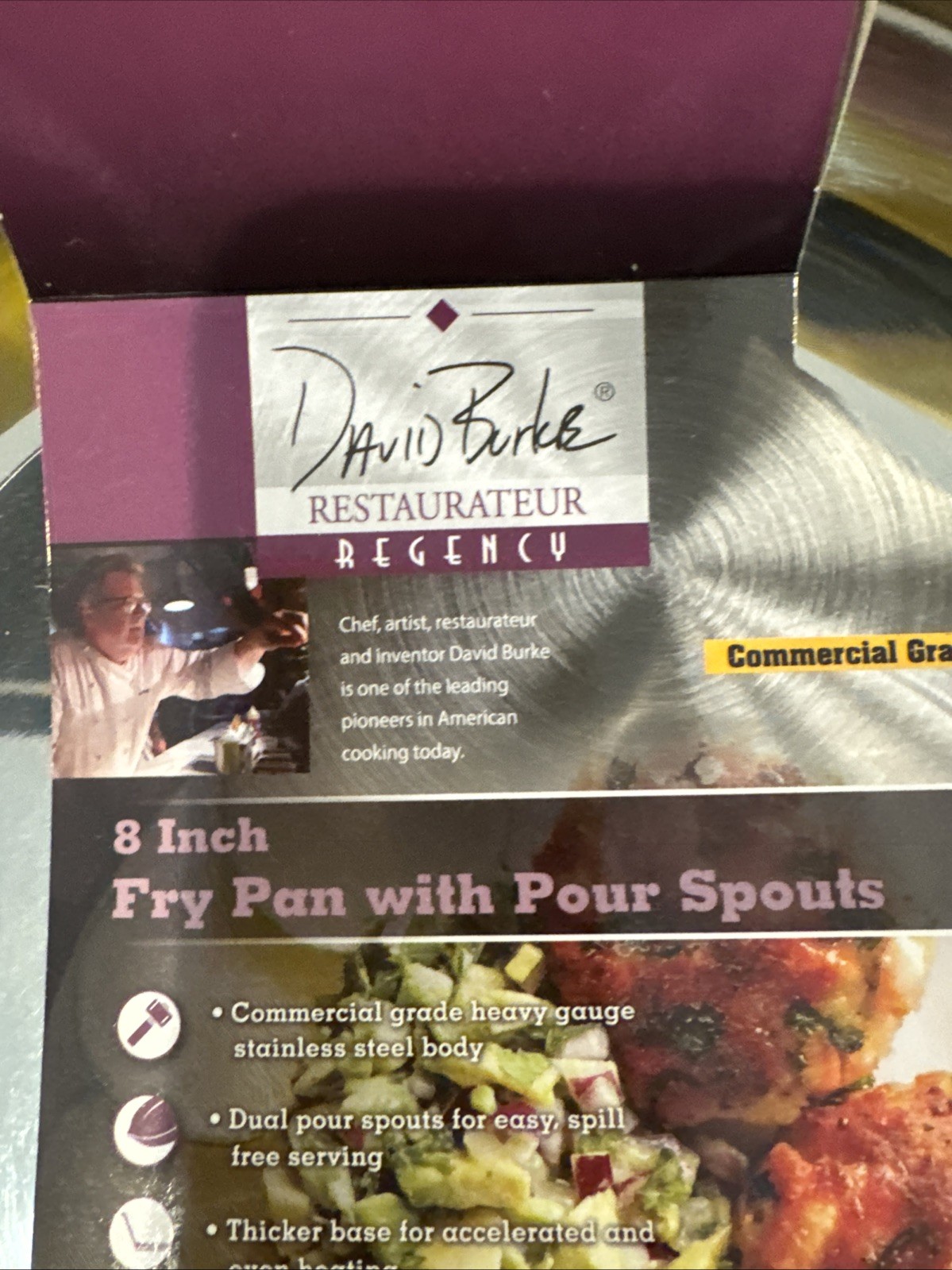 David Burke Stature 8” Heavy Stainless Steel Fry Pan Skillet Pour Spouts M-11825