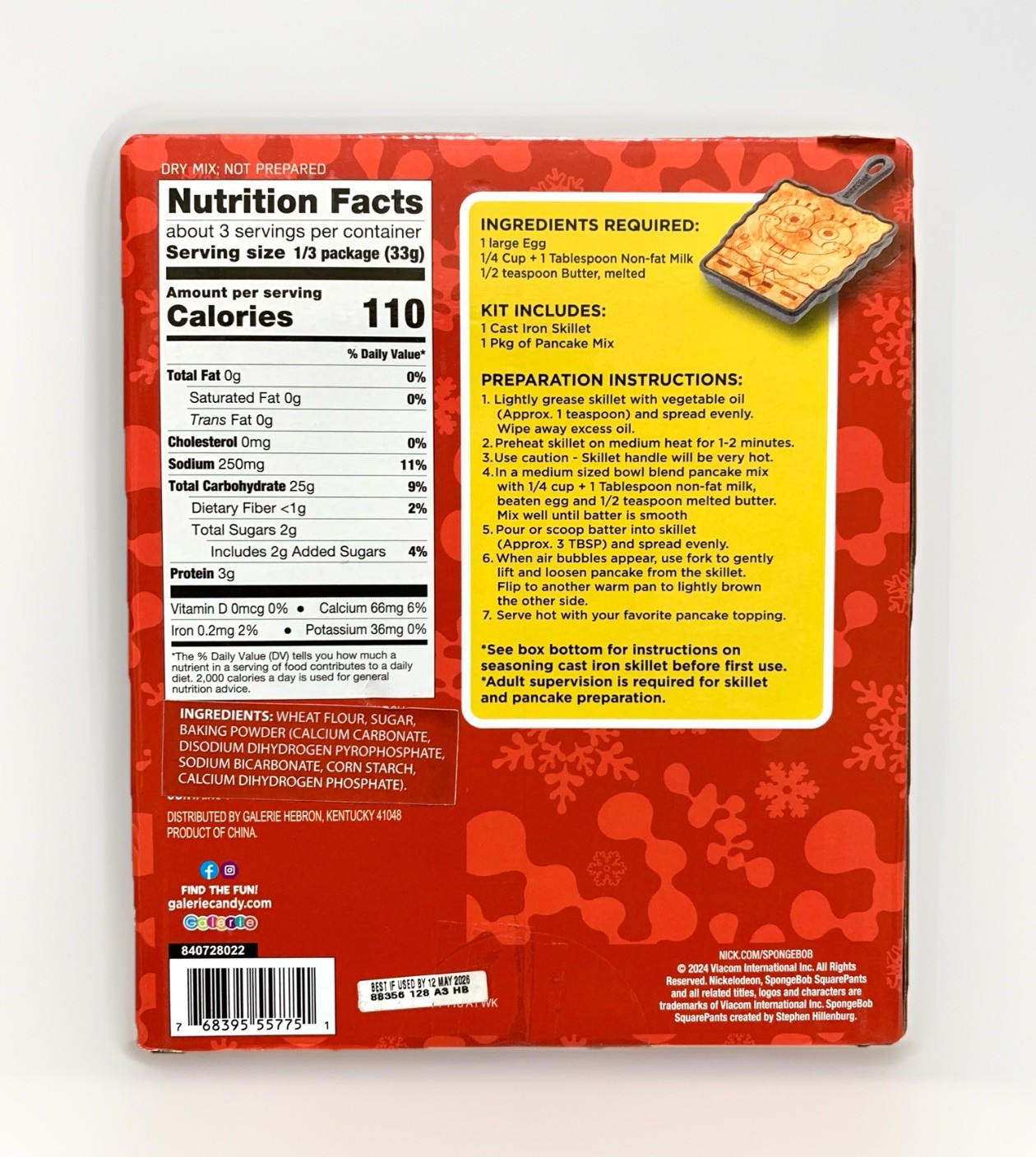 NEW SpongeBob SquarePants Cast Iron Metal Pancake Skillet/Batter Mix Gift Set