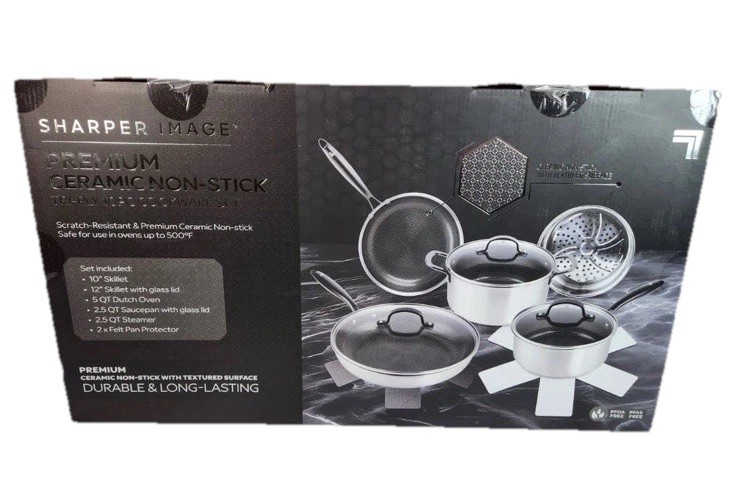 Sharper image Premium Cookware set 10pc ceramic non stick Tri-ply Stainless New