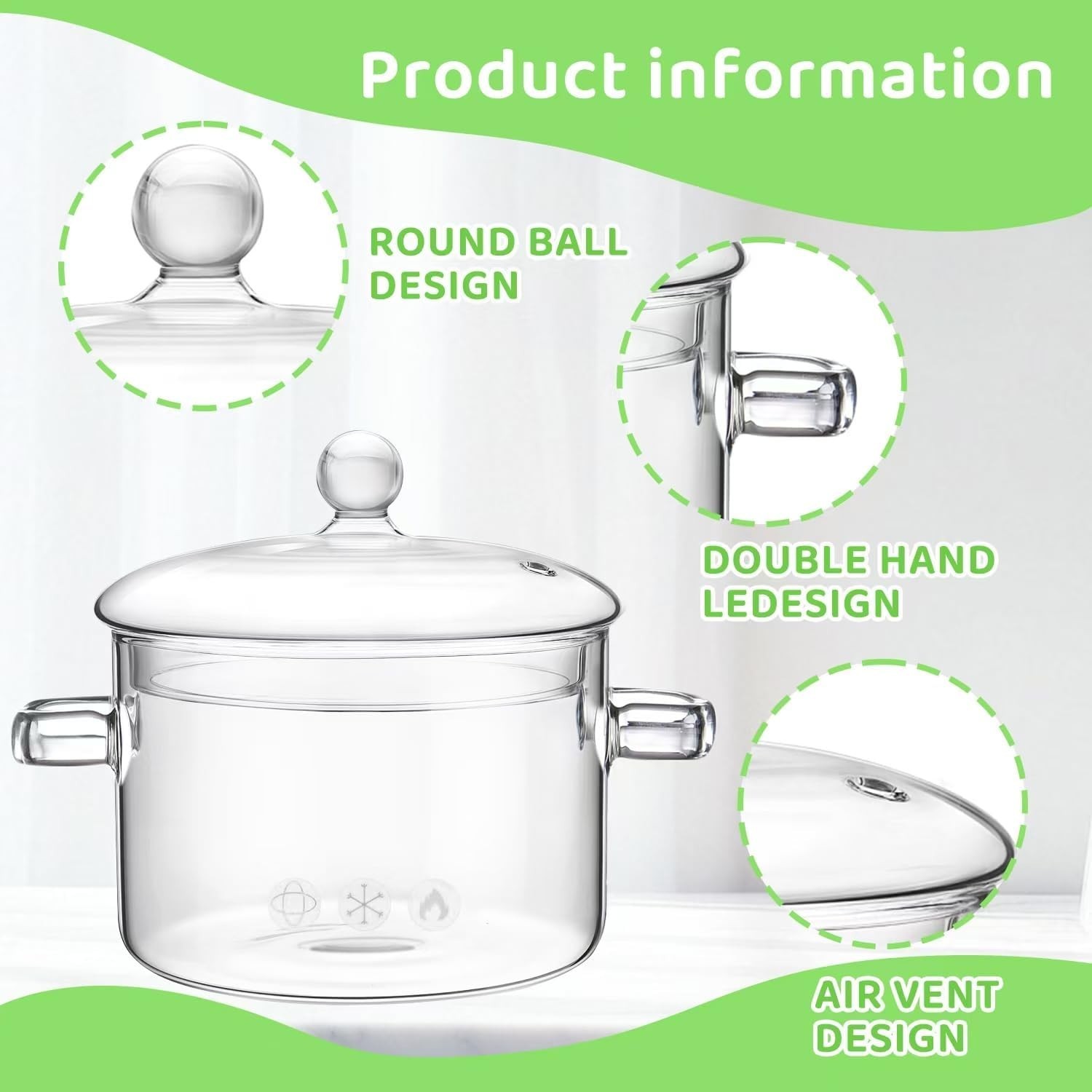 Glass Pots for Cooking on Stove, 1.5L/50oz Glass Cooking Pot with Lid, Heat-R…