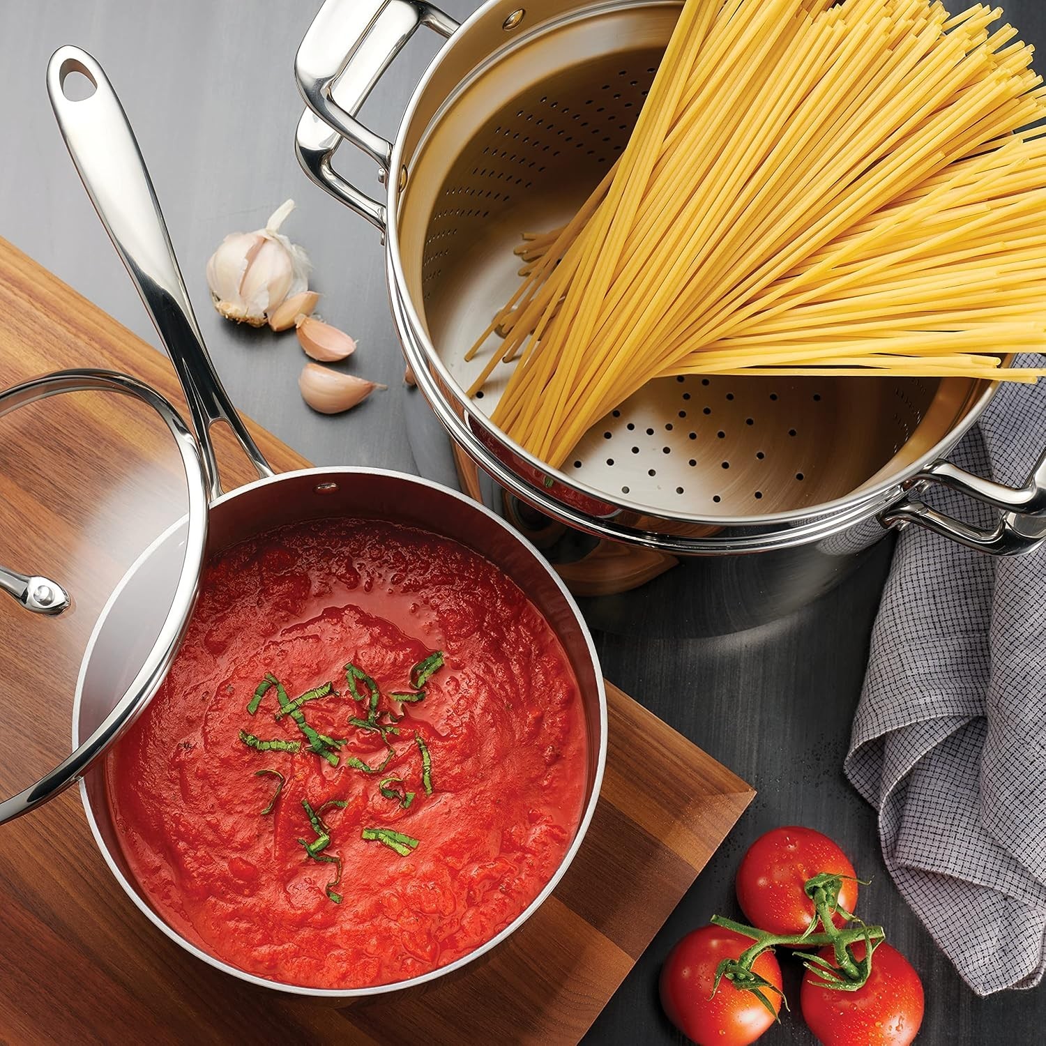Tramontina Tri-Ply Clad 14 Piece Stainless Steel Cookware Set with Glass Lids