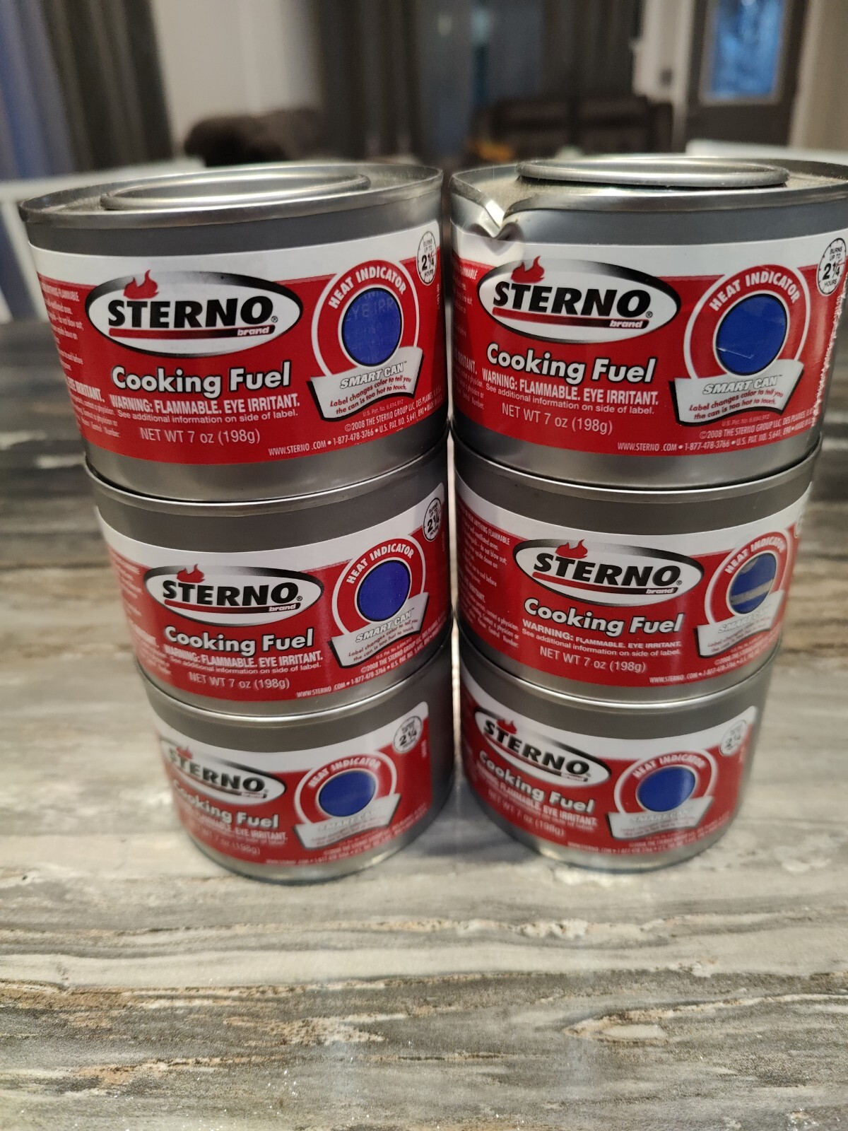 6 Sterno Cooking Fuel 2-1/4 hr 7 Oz. Can – 1 can is damaged.