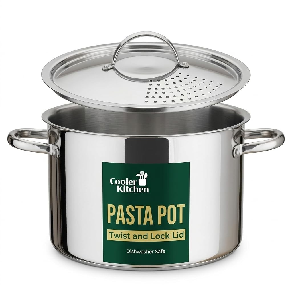 Stainless Steel Pasta Pot with Strainer Lid — 5.5 Qt Large Capacity Spaghetti…