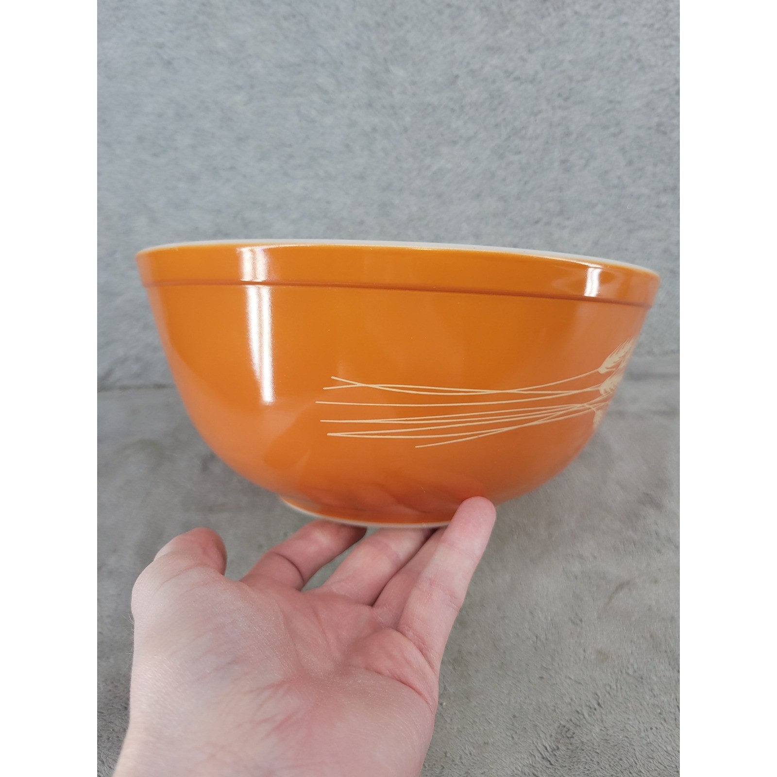 Pyrex 403 Autumn Harvest Wheat Orange Milk Glass Mixing Bowl 2.5 Qt Vintage USA