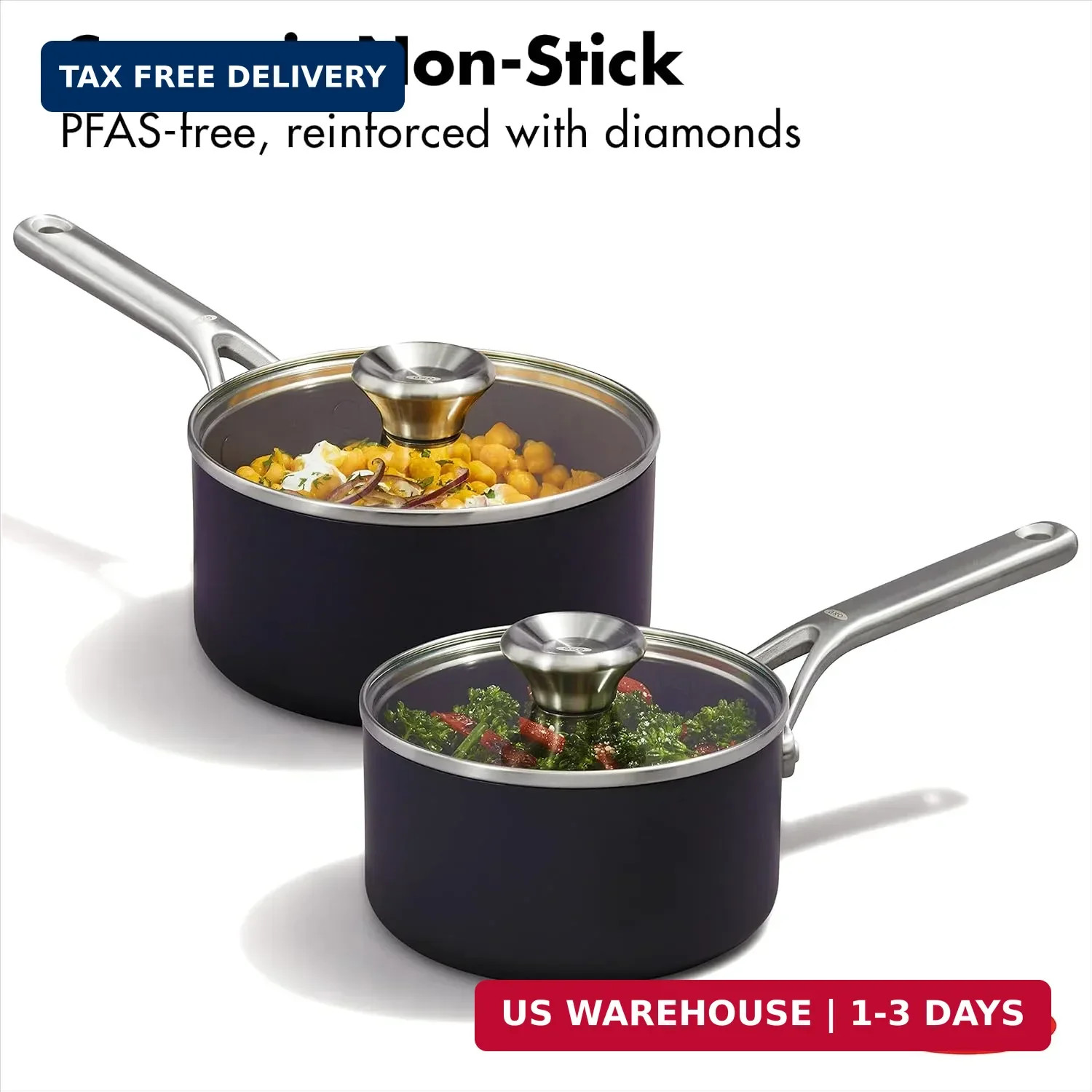 OXO Professional 1.7QT and 2.3QT Saucepan Pot Set with Lids Hard Anodized Cerami