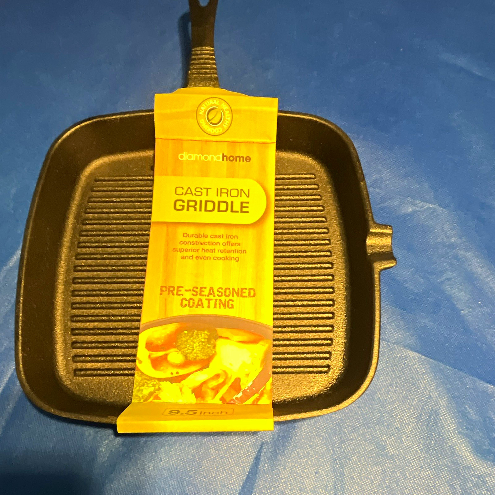 Diamondhome Cast Iron Griddle Pre-Seasoned Square 9.5in Gas/Electric