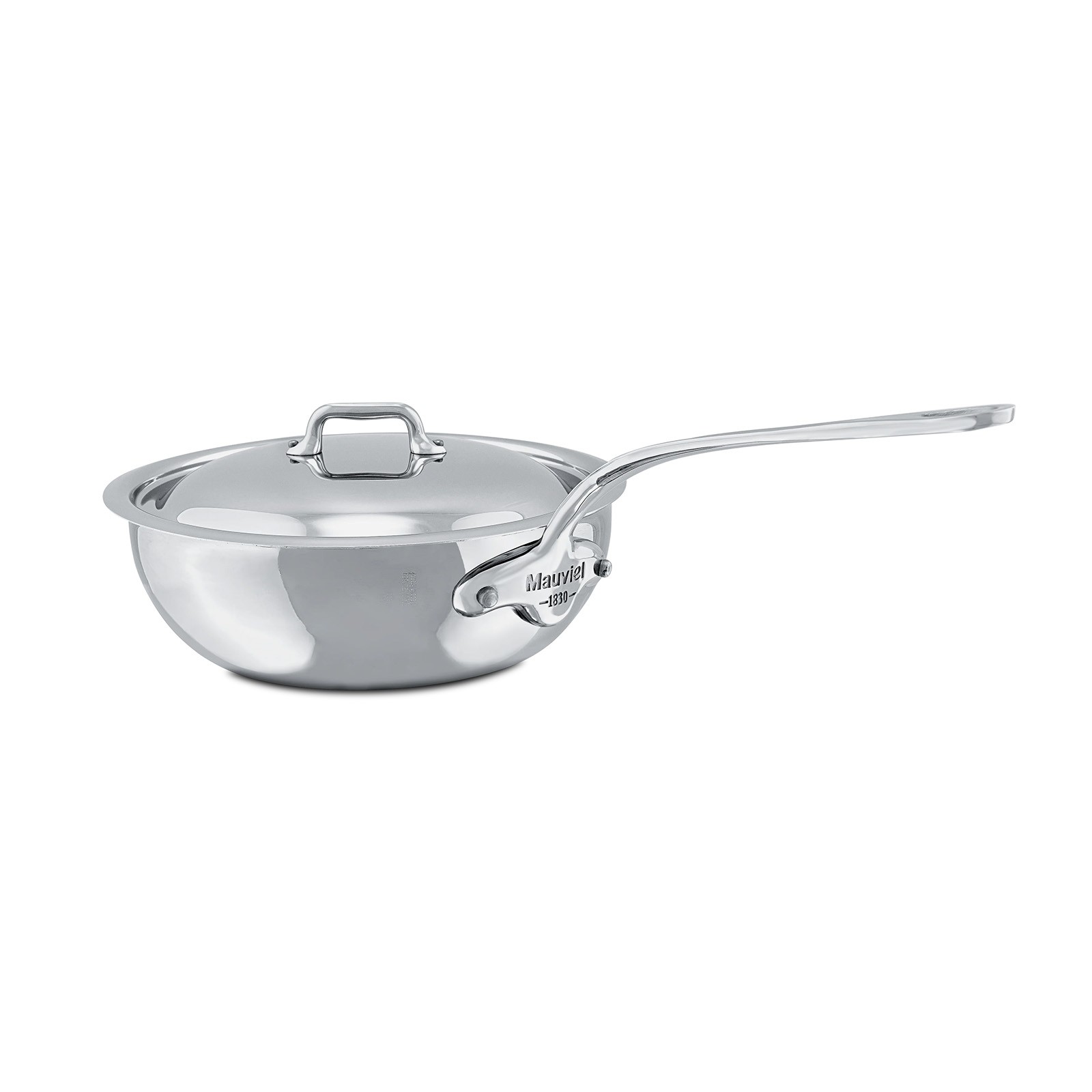 Mauviel M’Cook 2.1 qt. Stainless Steel Curved Splayed Saute Pan with Lid