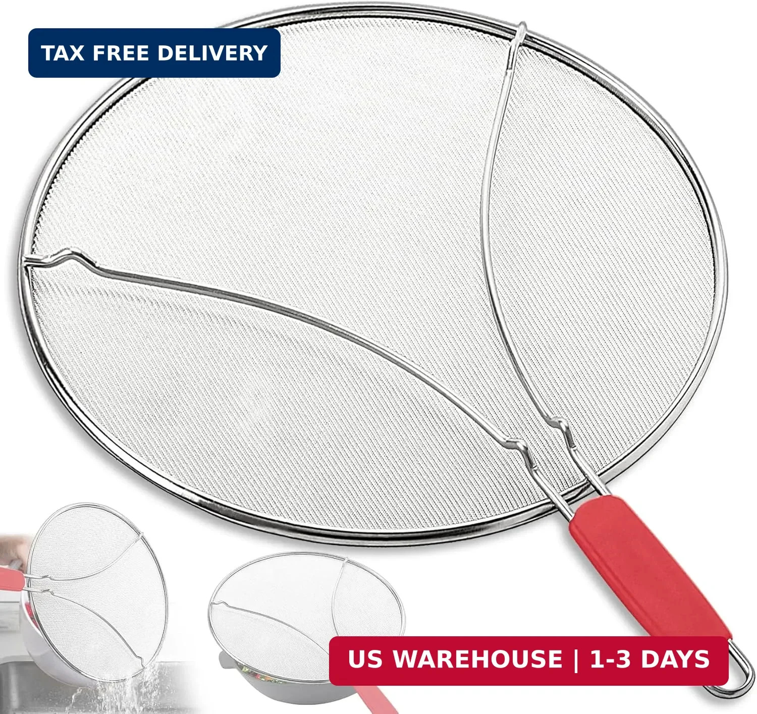 Splatter Screen for Frying Pan & Food Strainer,13 Inch Stainless Steel Grease Sp