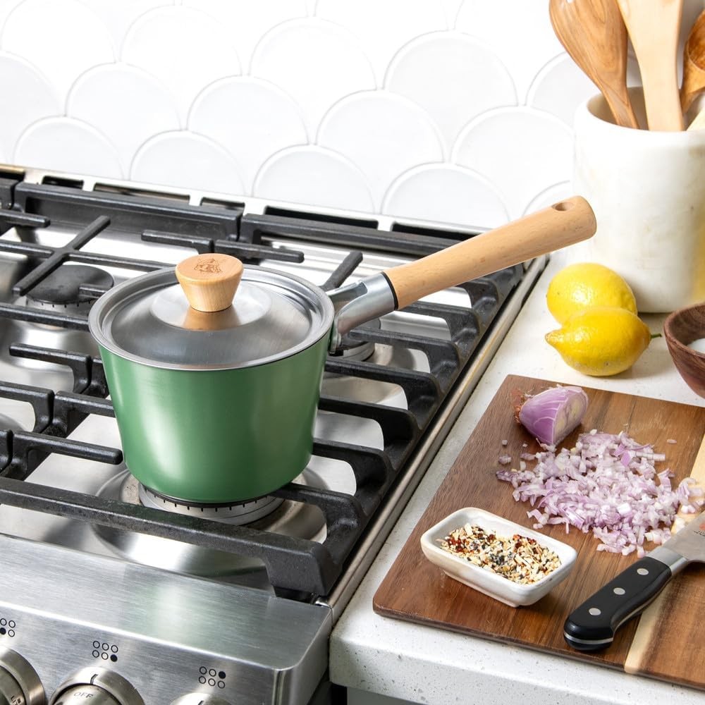 Cardamom Ceramic Nonstick 1.5 Quart Saucepan with Lid
