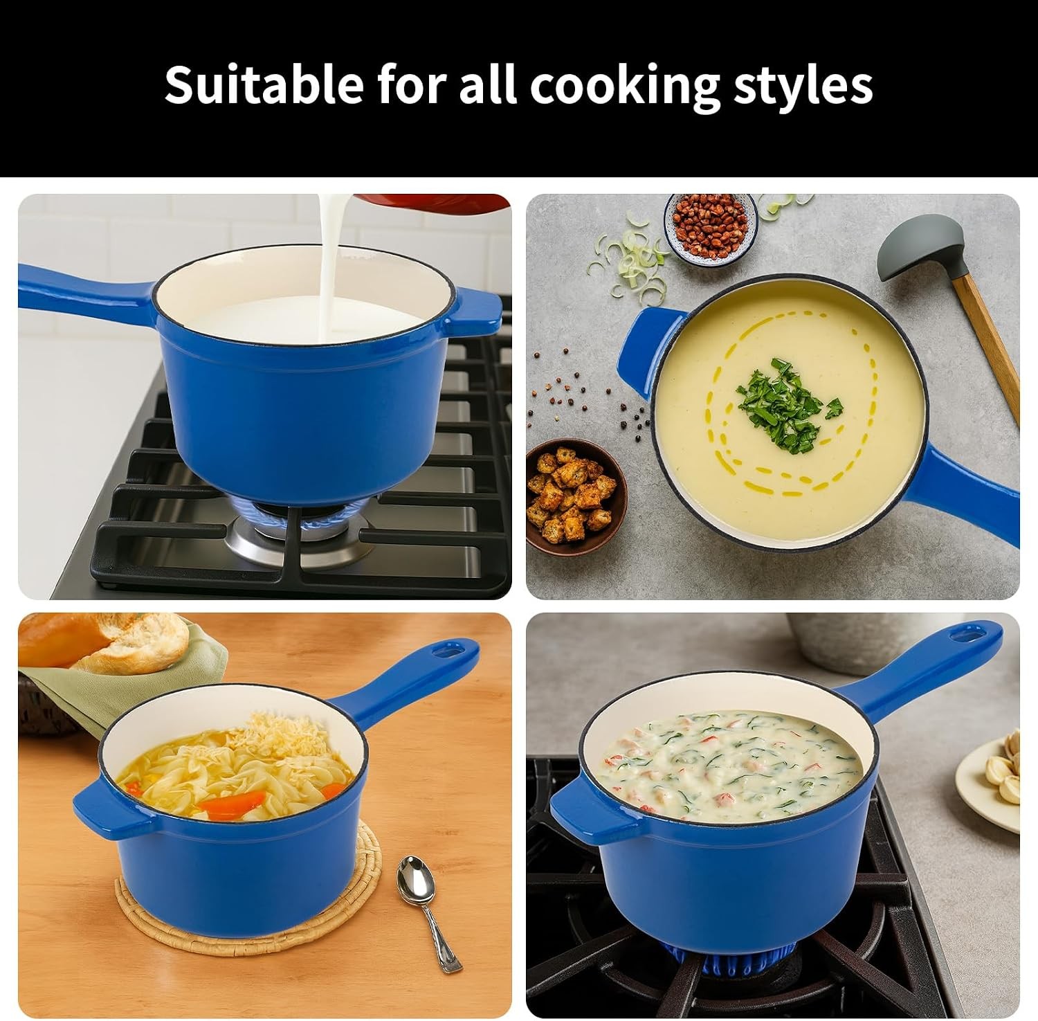 Enameled Cast Iron Sauce Pan with Lid, 1.7 Quart Saucepan with Lid, Small Dutch