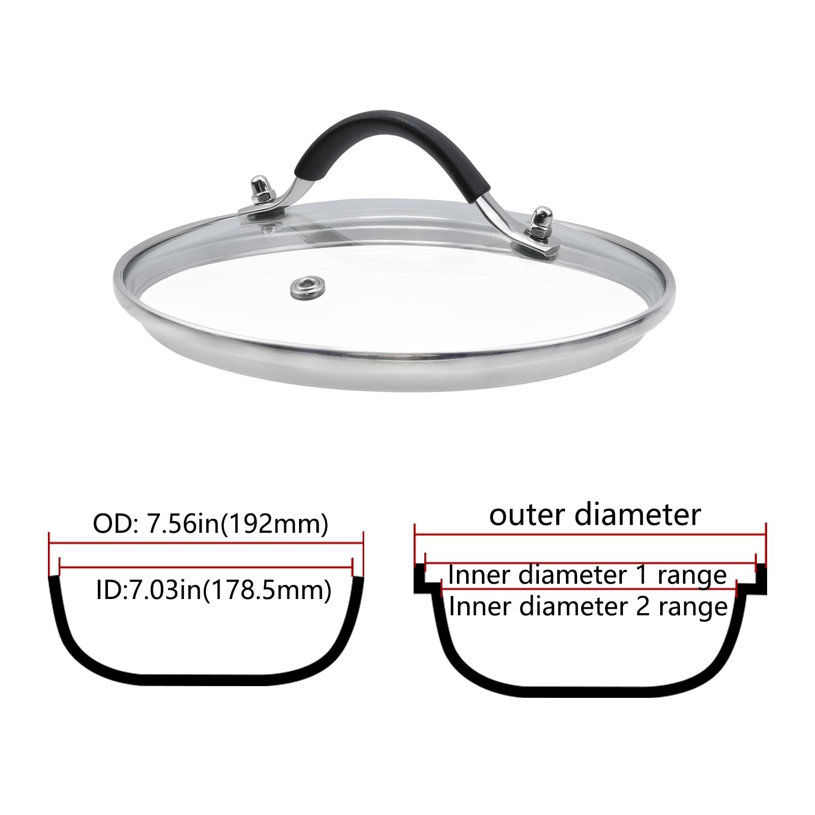 Glass Lid,7″”Tempered Lid with Silicone Handle for Any Cookware（:7.03″”-OD:7….