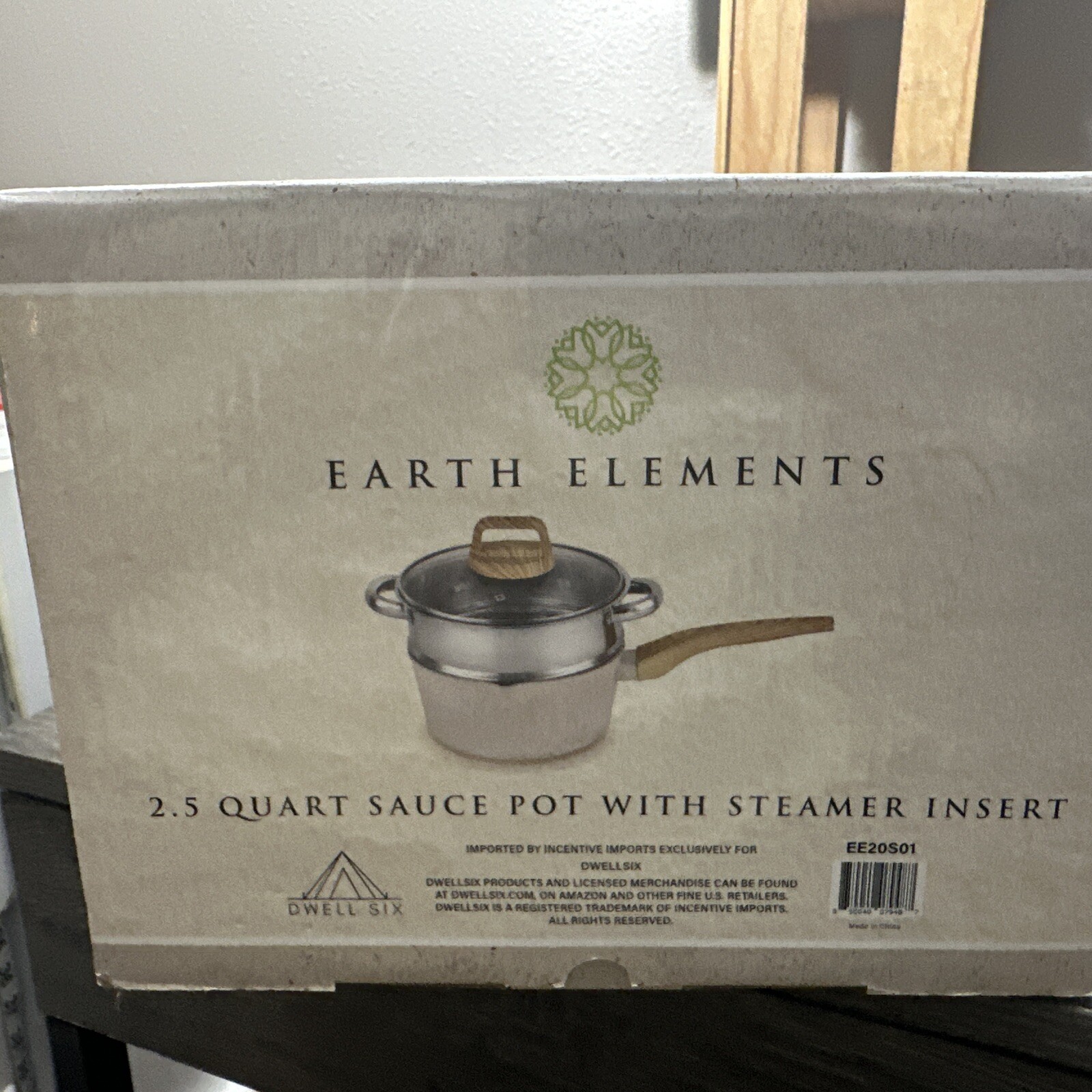 Earth Elements 2.5 Quart Sauce Speckled Pot With Steamer Cookware New In Box