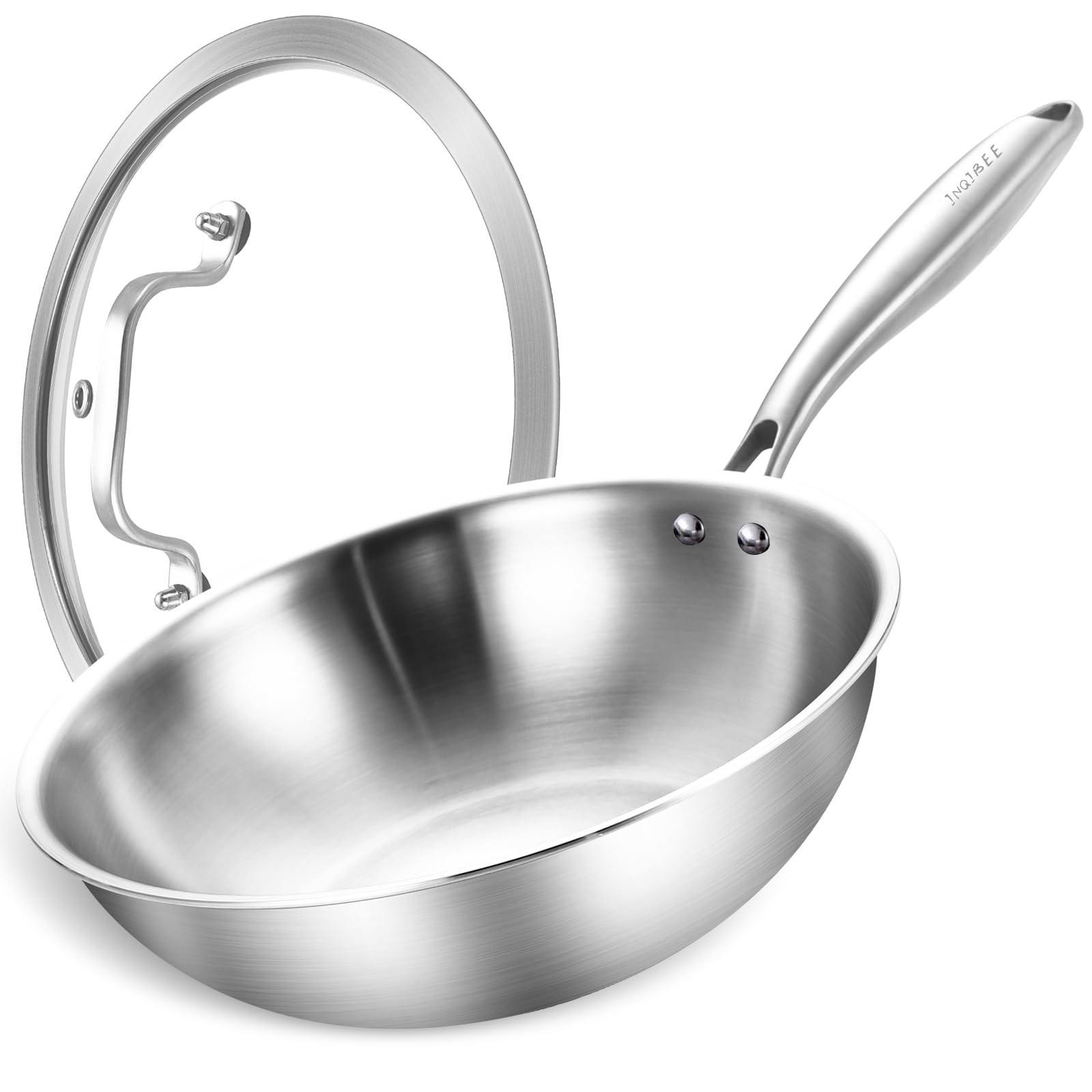 10 Inch Stainless Steel Wok Pan with Lid, Tri-ply Stainless Steel Frying Pan,…