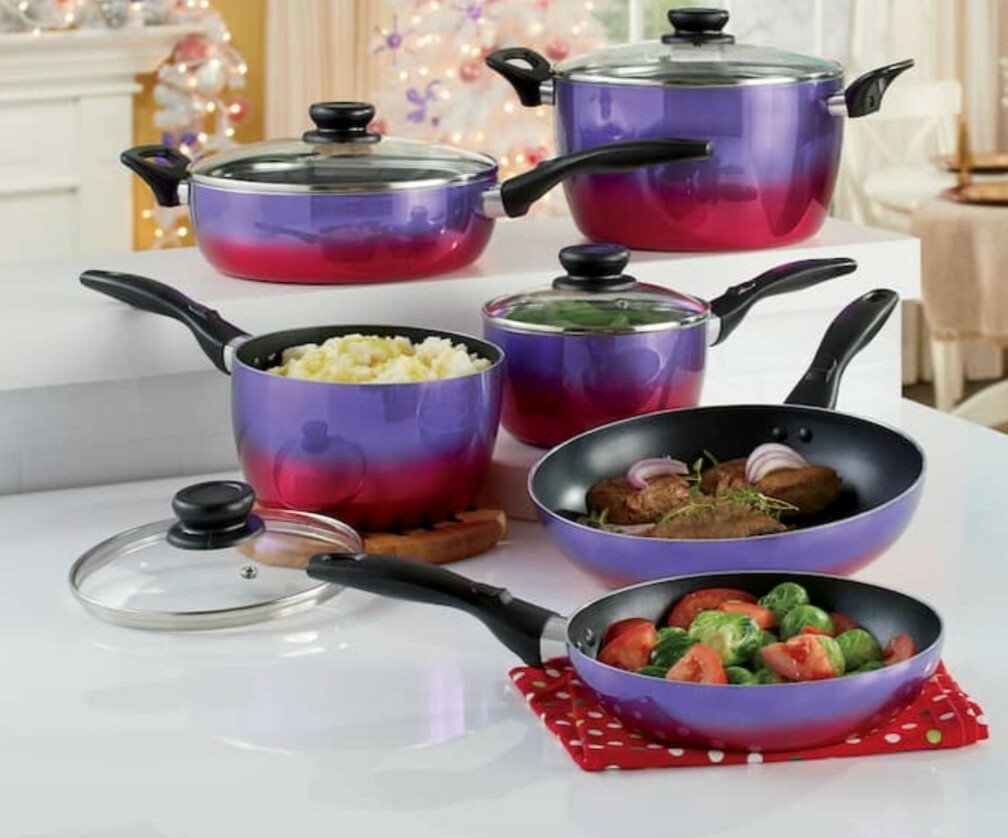10 Piece Iridescent Cookware Set Provides Superior Heat Conduction Oven Safe