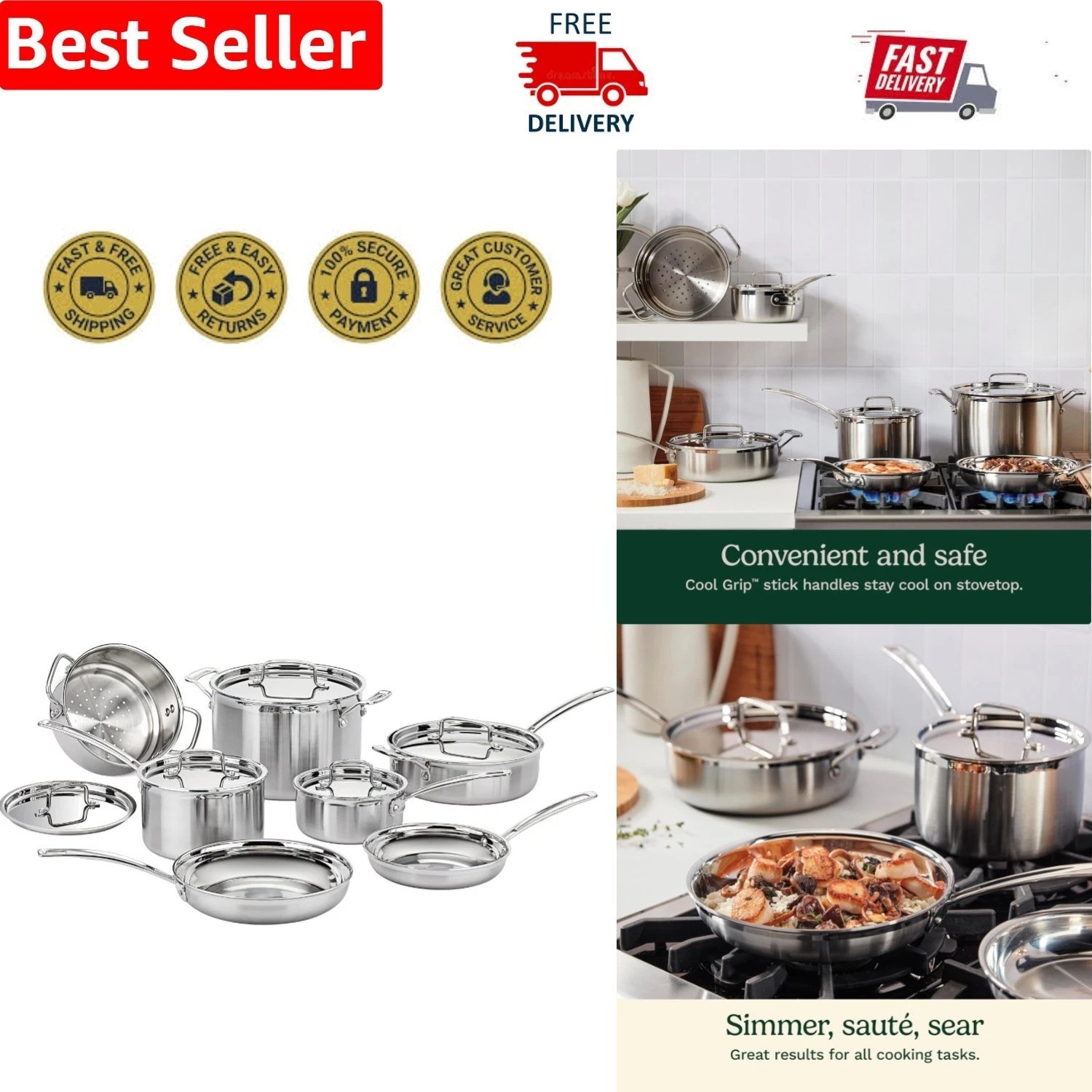 Durable Stainless Steel 12-Piece Cookware Collection for Every Culinary Need