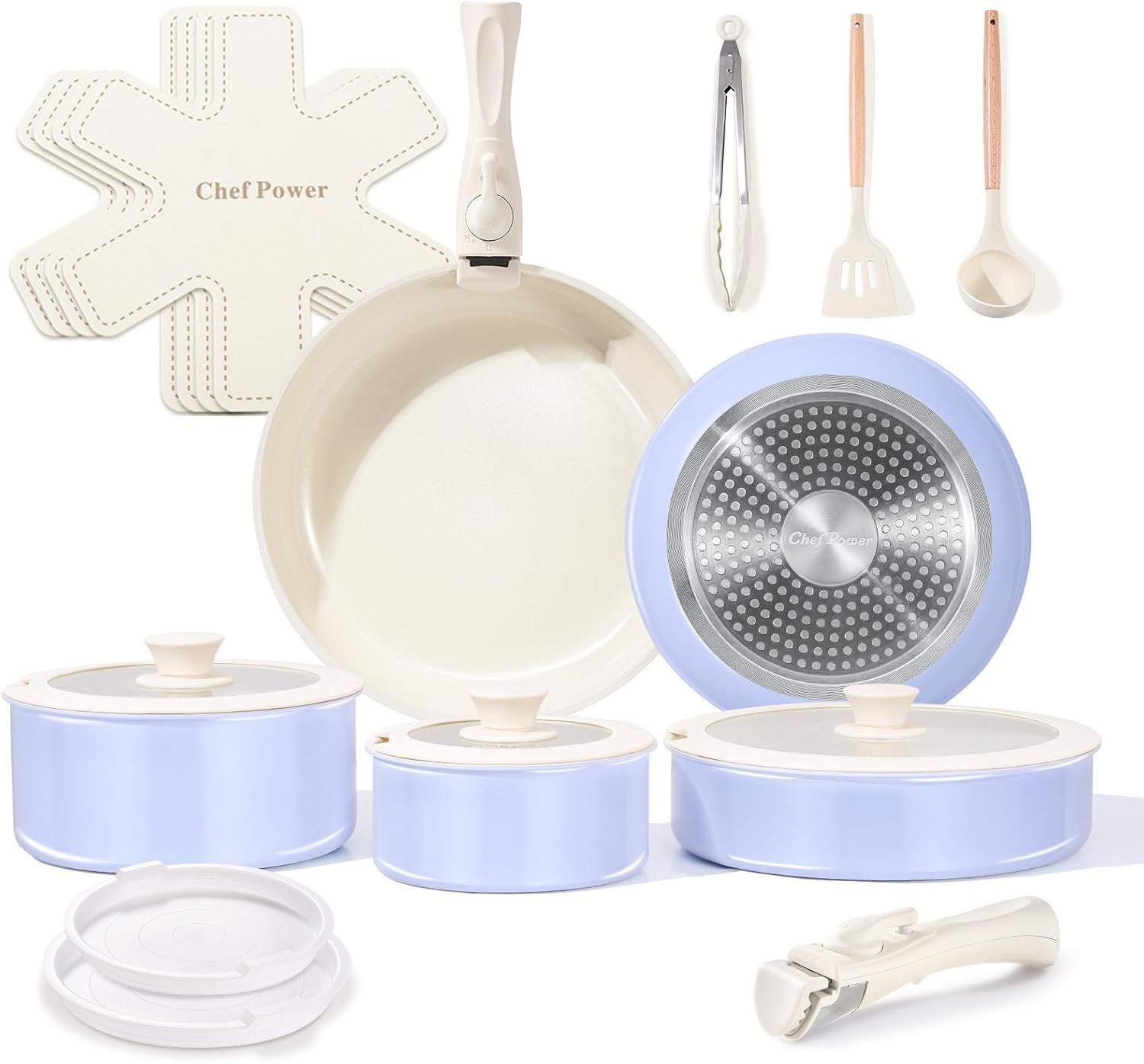 Chef Power 19-Piece Ceramic Nonstick Pots and Pans Set Detachable Handle Oven…
