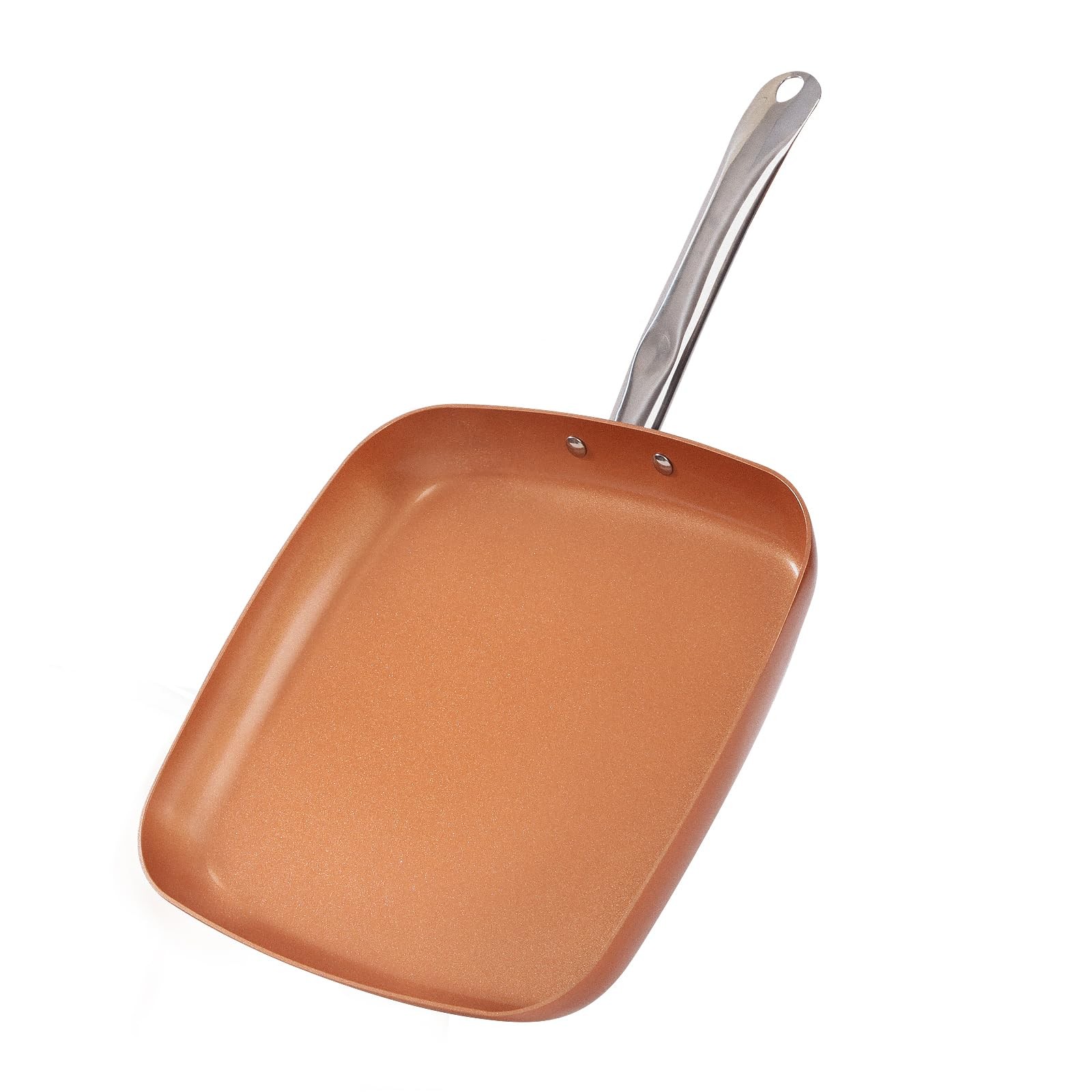 Non-Stick Copper Square Frying Pan, 12″ Chef Skillet with Ceramic Coating, Ov