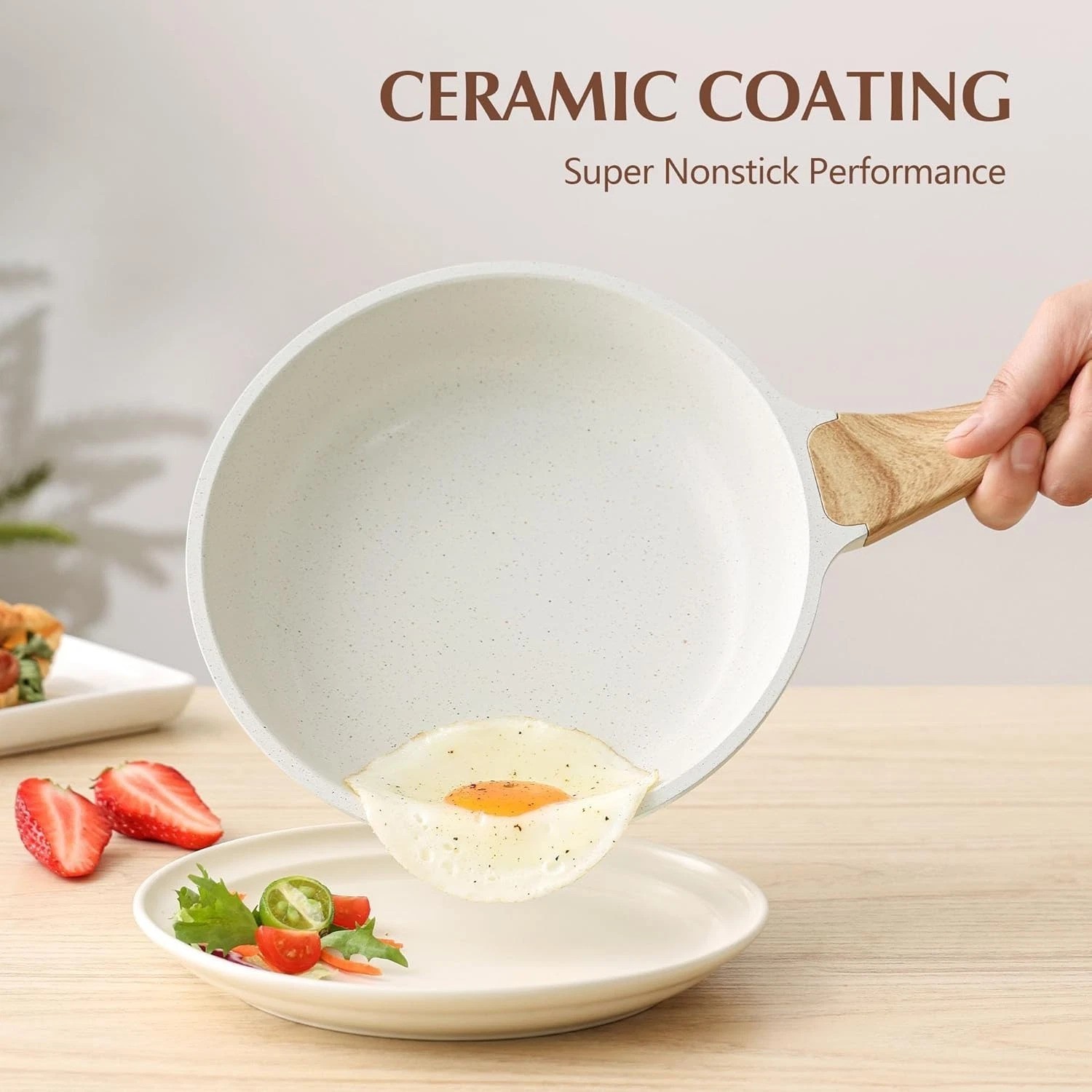 Nonstick Ceramic Frying Pan with Lid 8/9.5/10/11/12.5 Inch Omelet Pan Skillet..,