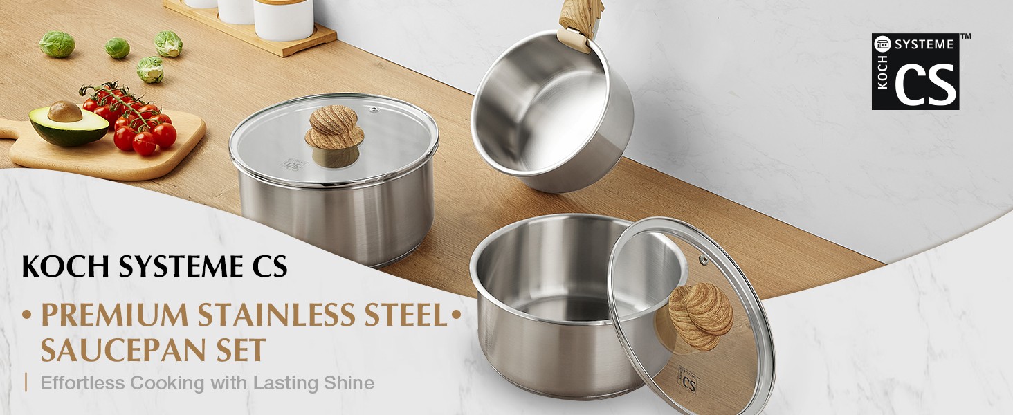 18/10 Stainless Steel Saucepan Set Removable Handle, 1.5QT & 2QT & 3QT Sauce Pan