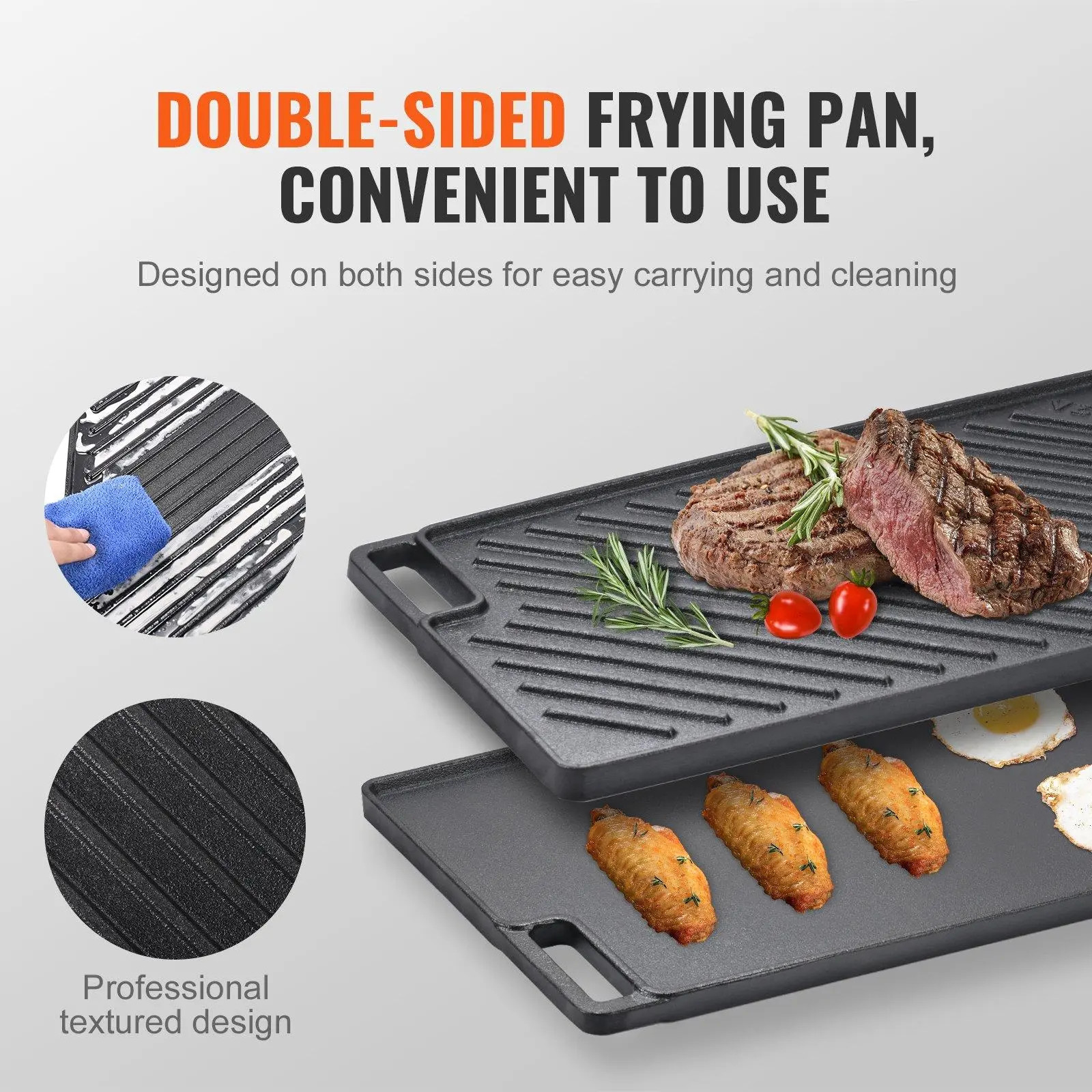 Portable Pre-Seasoned Cast Iron Reversible Griddle Pan for Outdoor Gas Barbecue