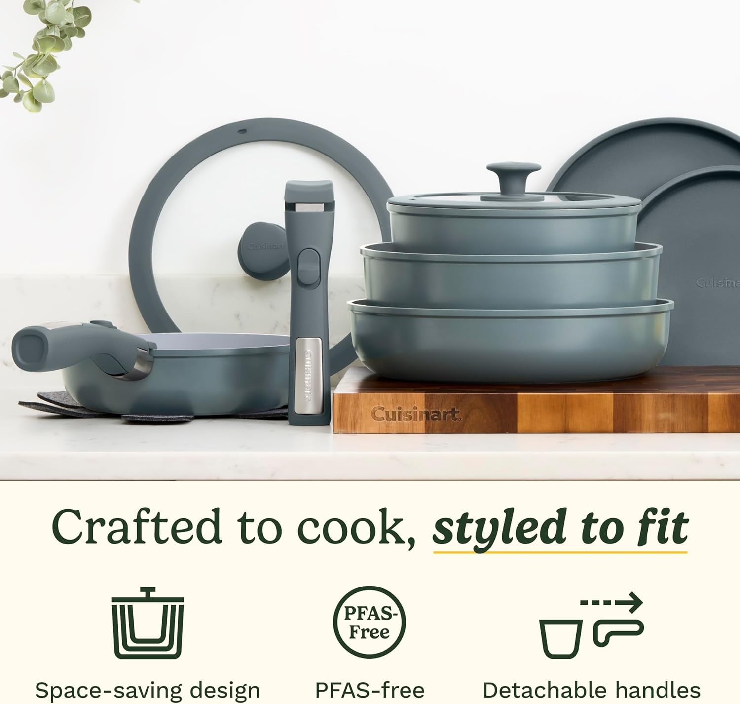 13-Pc, ClickSmart Nonstick Detachable Handle Ceramic Cookware, Pots and Pans