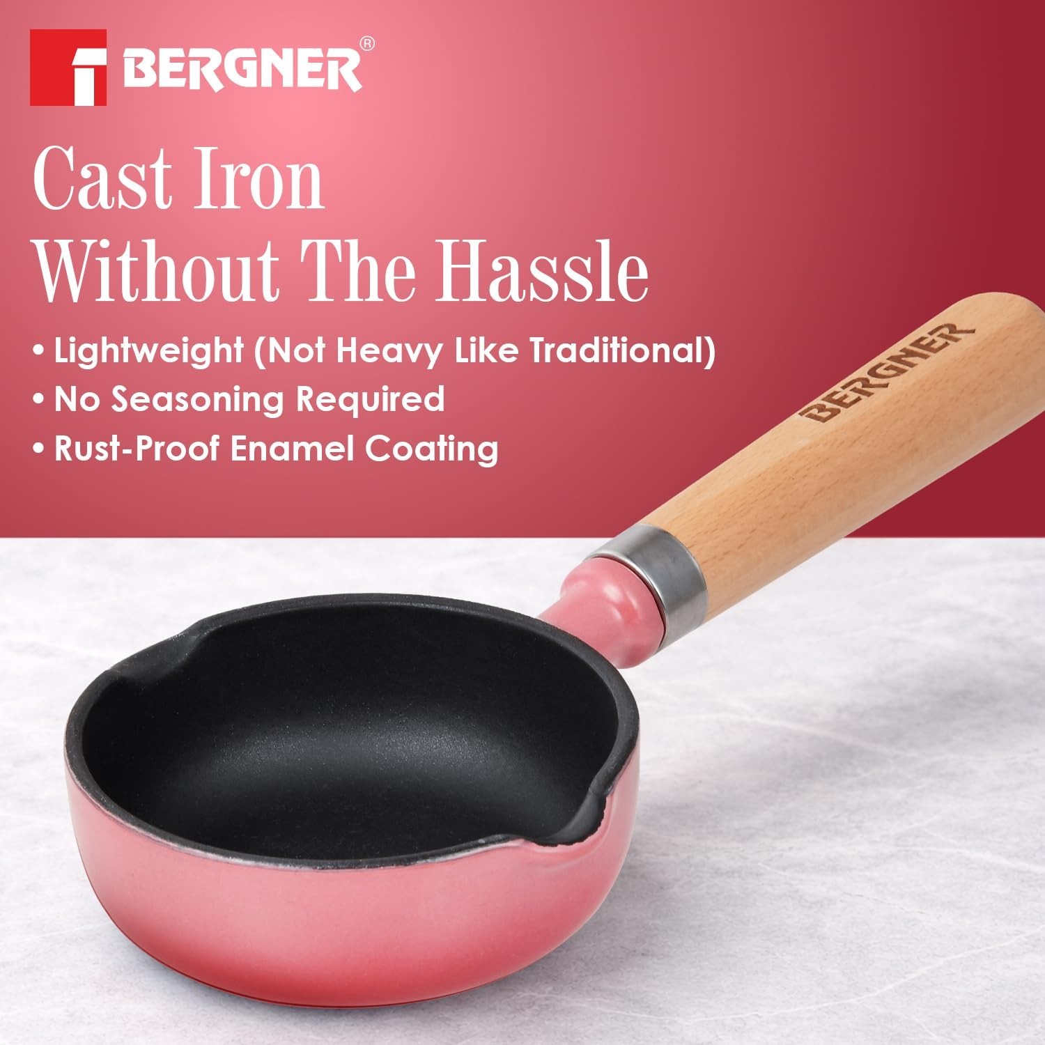 Bergner Excalibur Cast Iron Fry Pan 12Cm Non-Stick Coated Temper Pan PFAS Free
