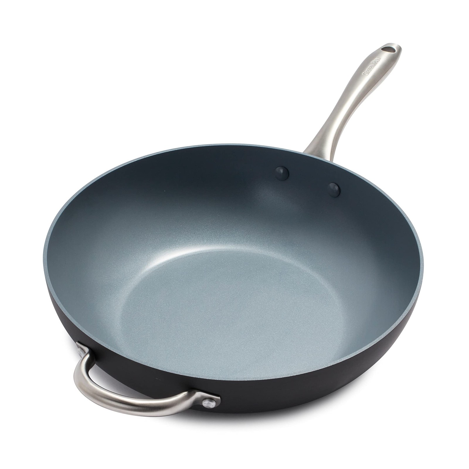 GreenPan Lima 12.5″ Wok with Helper Handle, Gray, PFAS-Free, Oven Safe