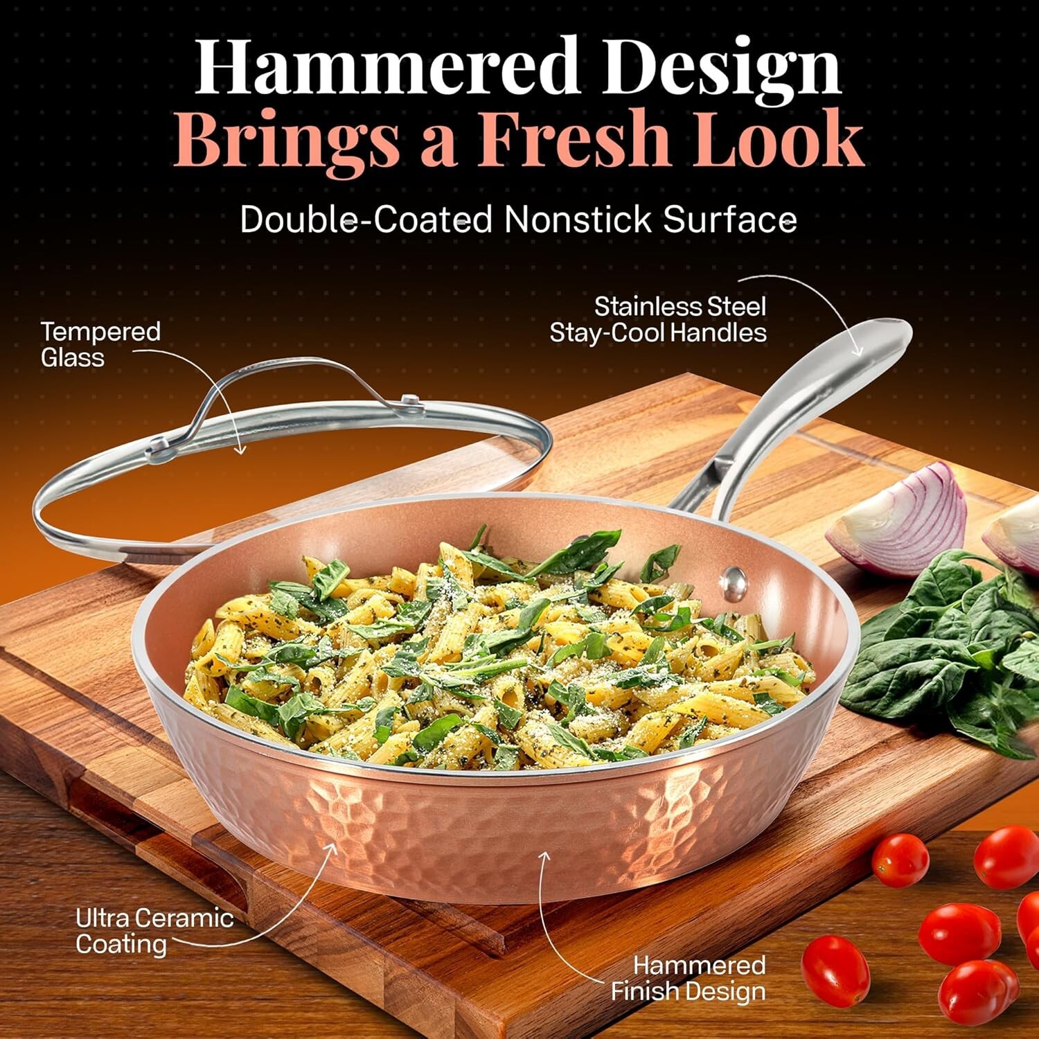 Gotham Steel Hammered 15 Piece Pots and Pans Set Non Stick Cookware Set Kitchen