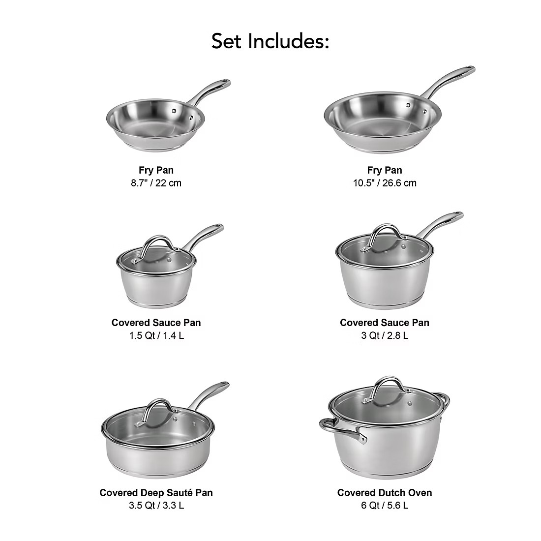 Tramontina 10-Piece Tri-Ply Base Stainless Steel Cookware Set Induction Ready