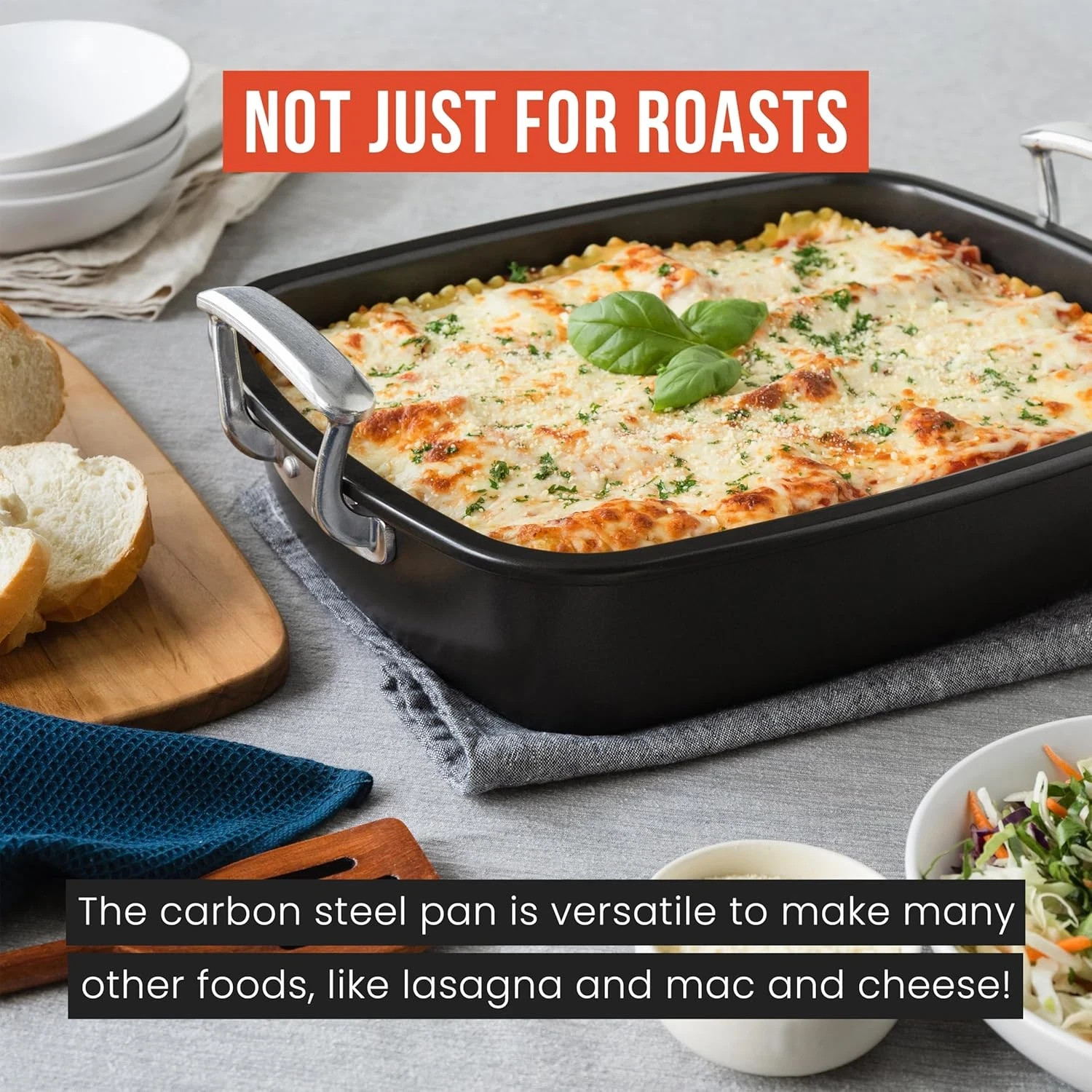 Extra-Large Carbon Steel Roasting Pan with U-Rack for Perfect Roasts
