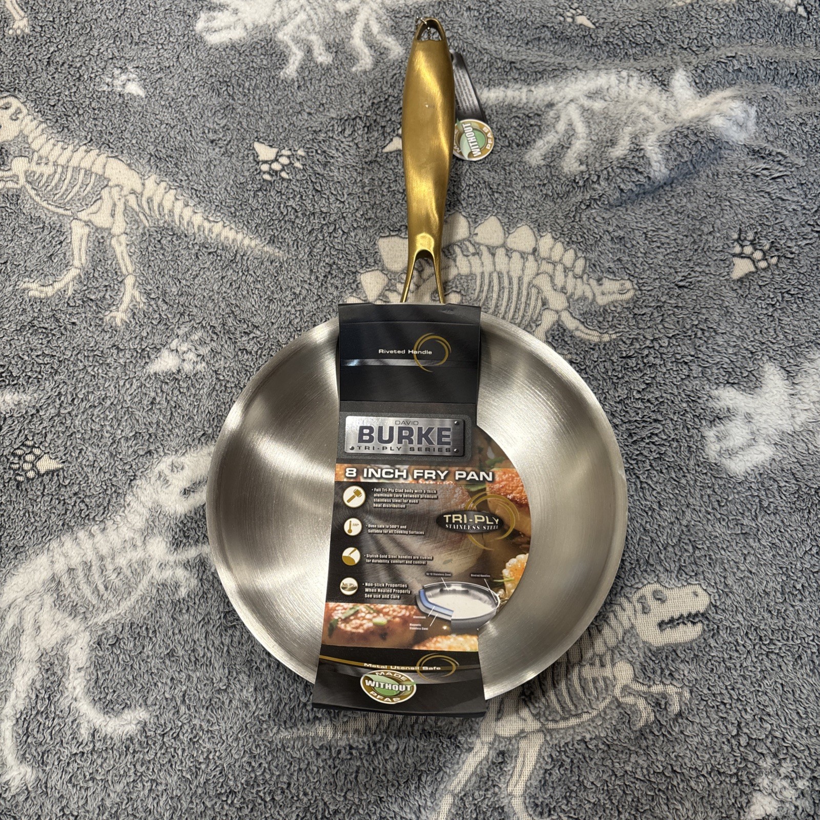 David Burke Triply Series 8 Inches Heavy Stainless Frying Pan Gold Handle New