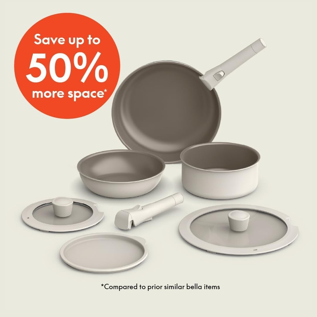 Bella Housewares 8pc Ceramic Nonstick Cookware Set – Oatmilk *NEW Damaged Box*