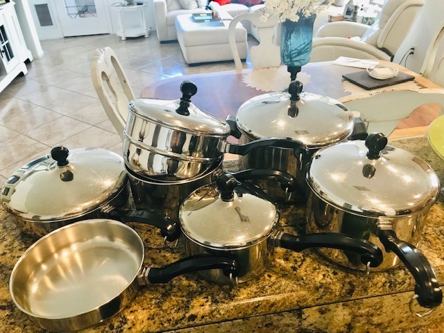 Farberware VTG 13 Piece Cooking Set Alum Clad SS Pots Pans Dbl Boiler Lids USA