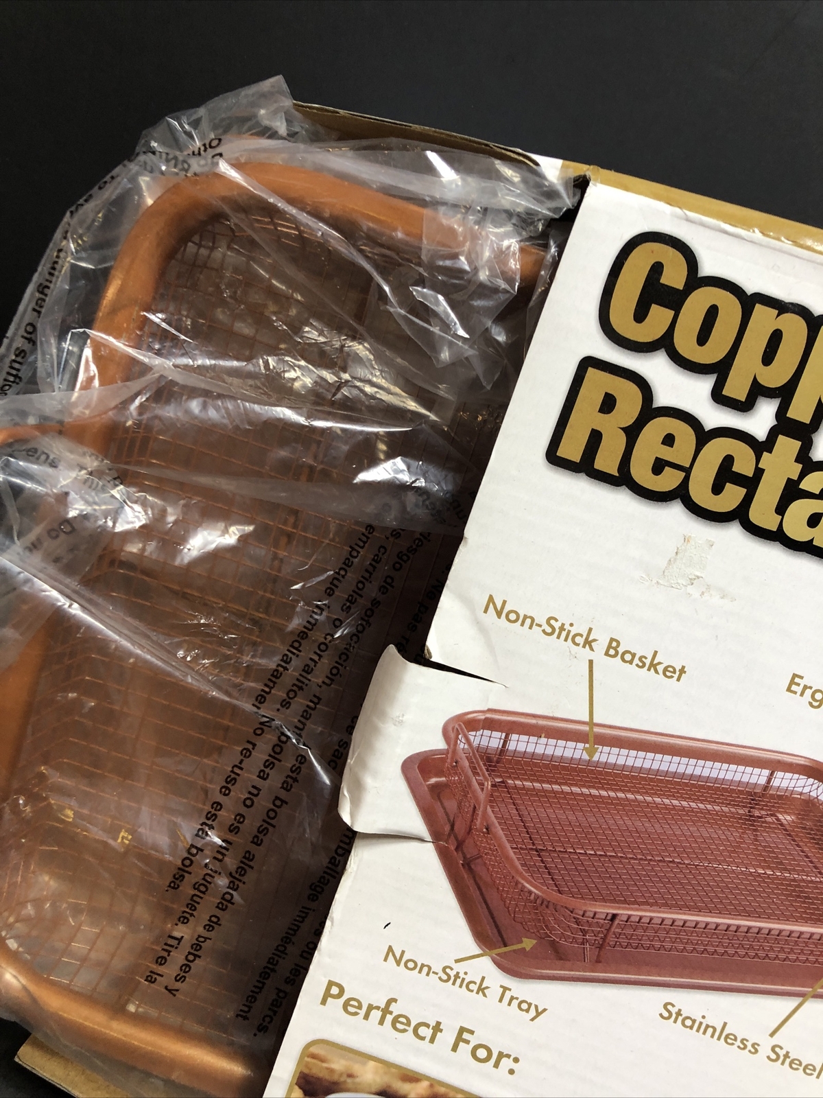 New Copper Collection 2pc Rectangle Crispy Air Fryer Non Stick Tray. Free Ship