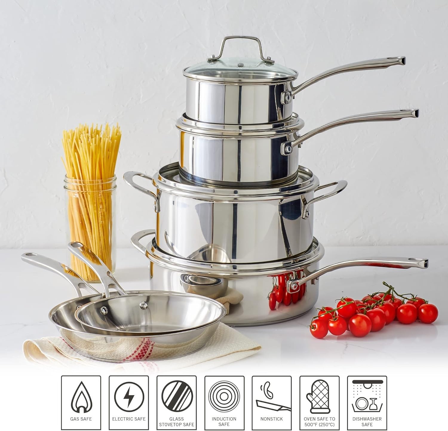 Castelle 10 Piece 18/8 Durable Stainless Steel Induction Safe Non-Toxic Tripl…